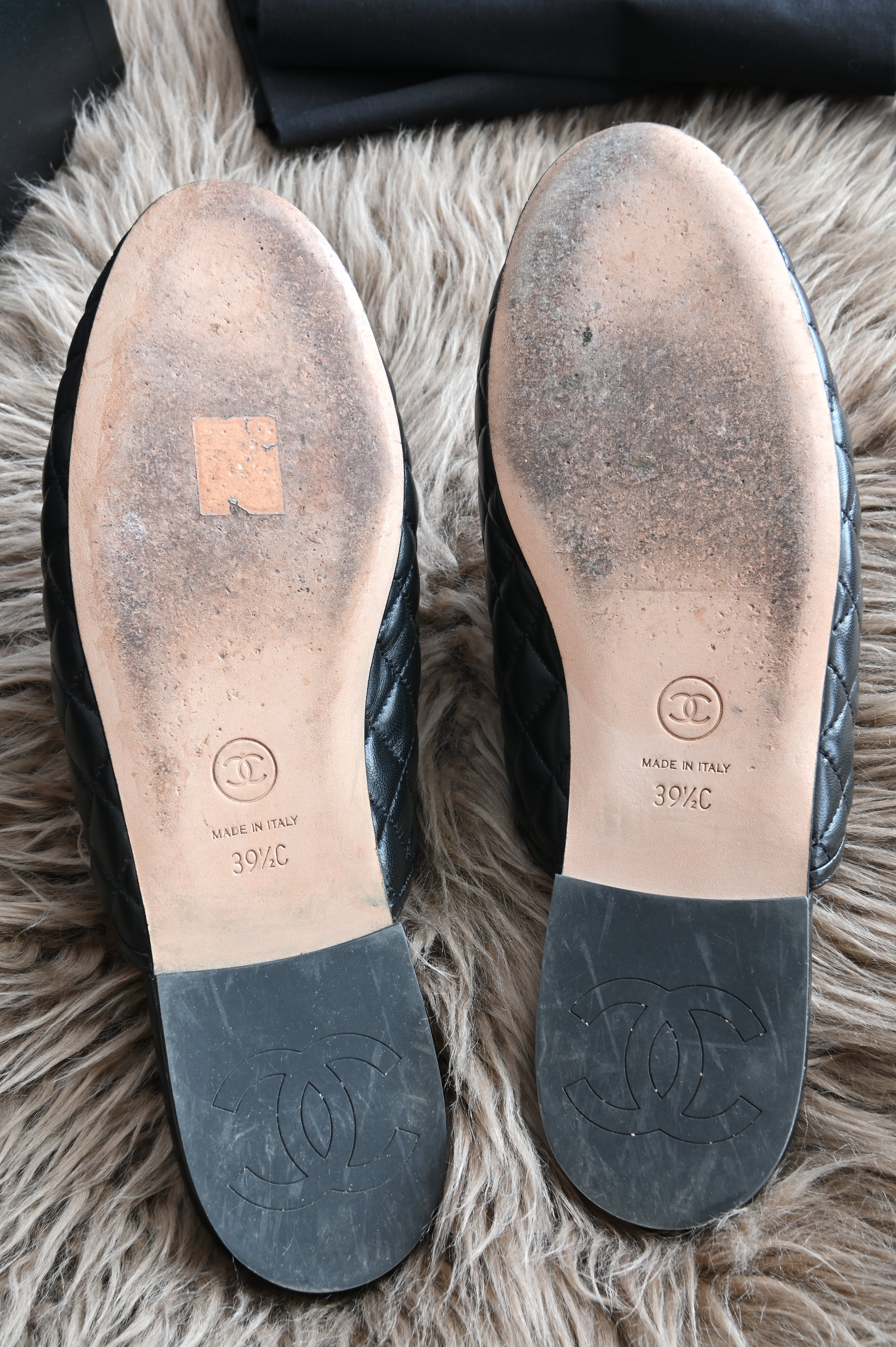 Chanel CC Quilted mules in black and silver hardware