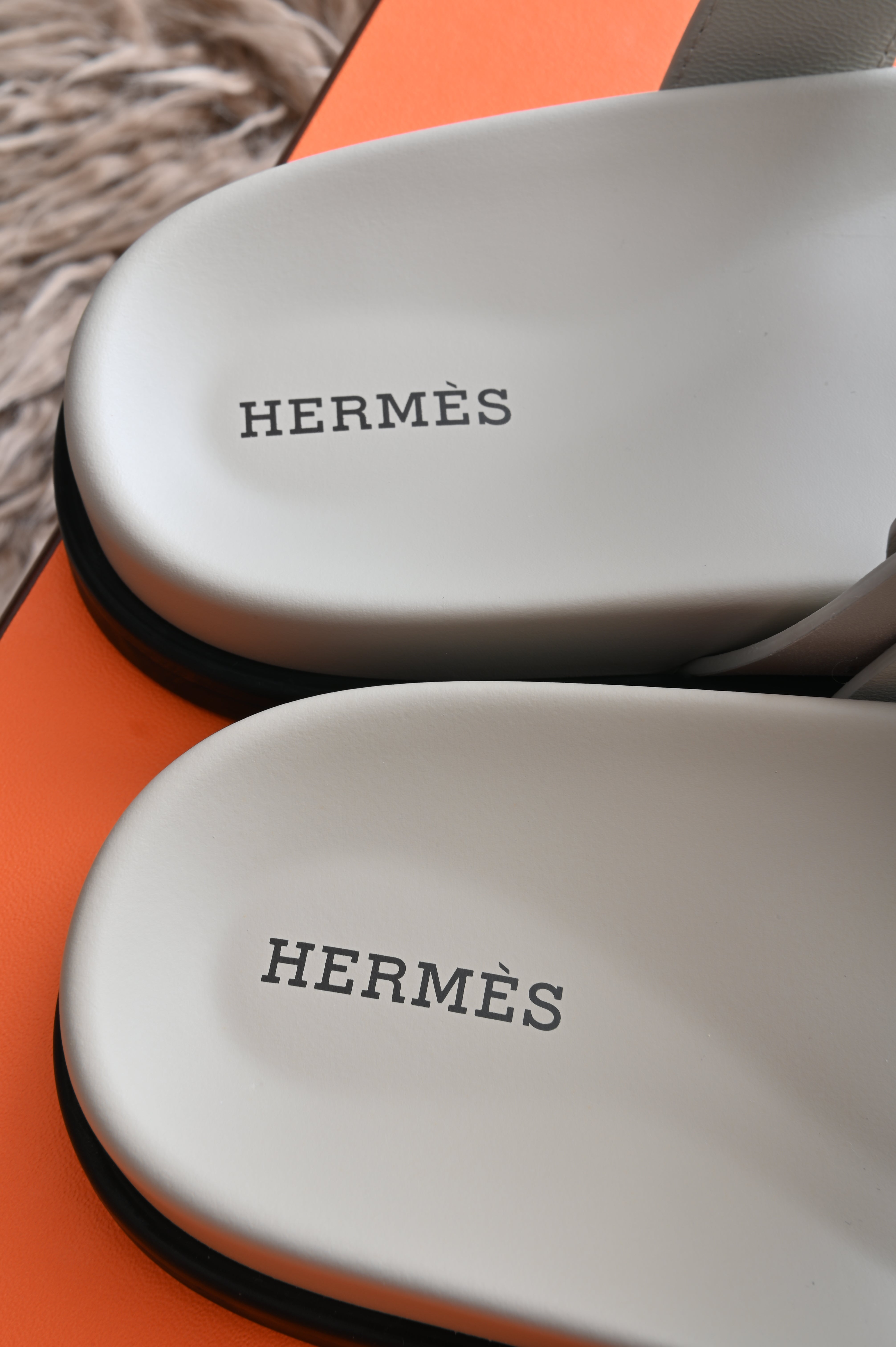 Hermes Chypre Sandals in Bone Grey