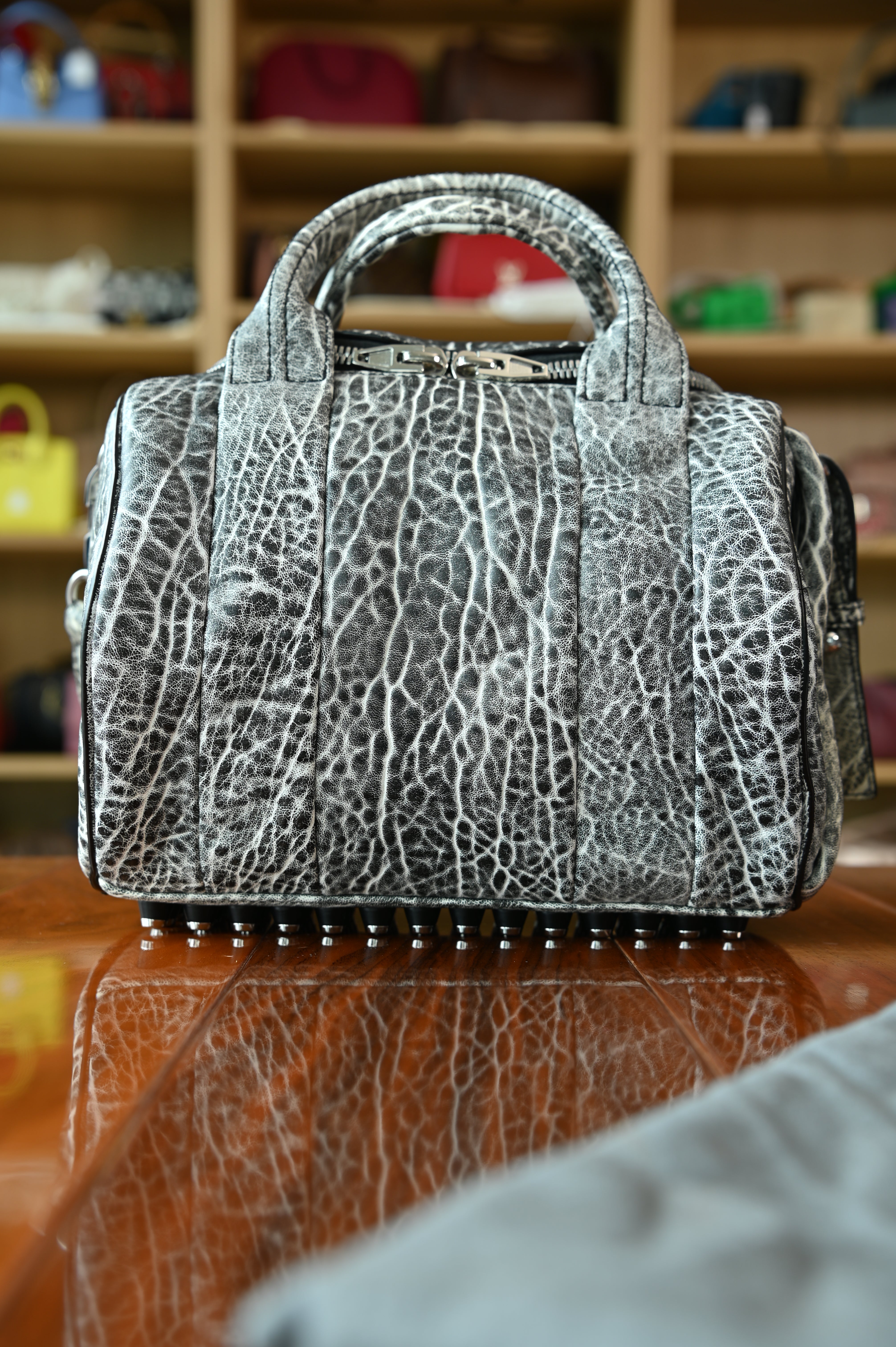 Alexander Wang White Black Grained Rocco Bag