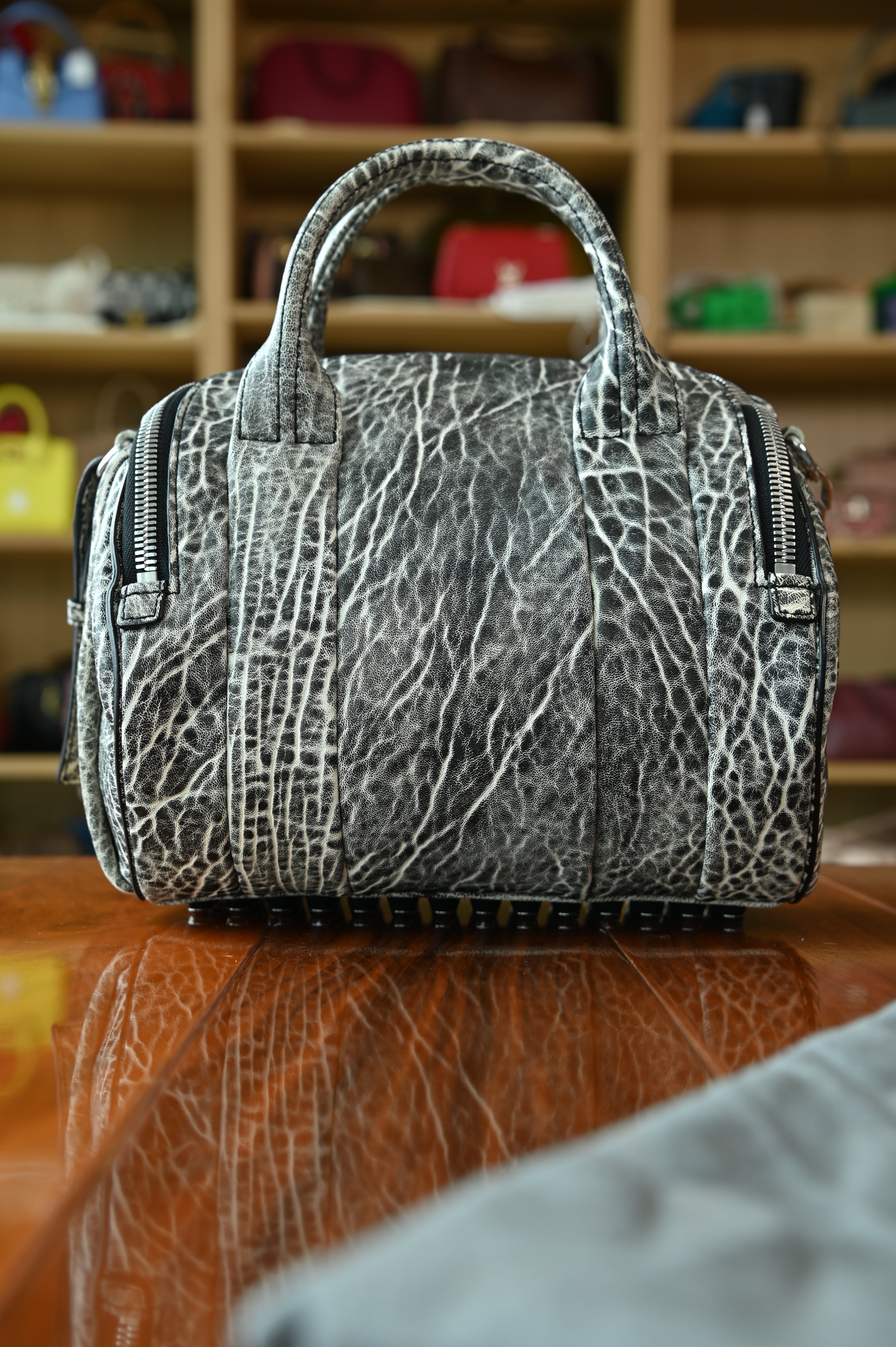 Alexander Wang White Black Grained Rocco Bag back