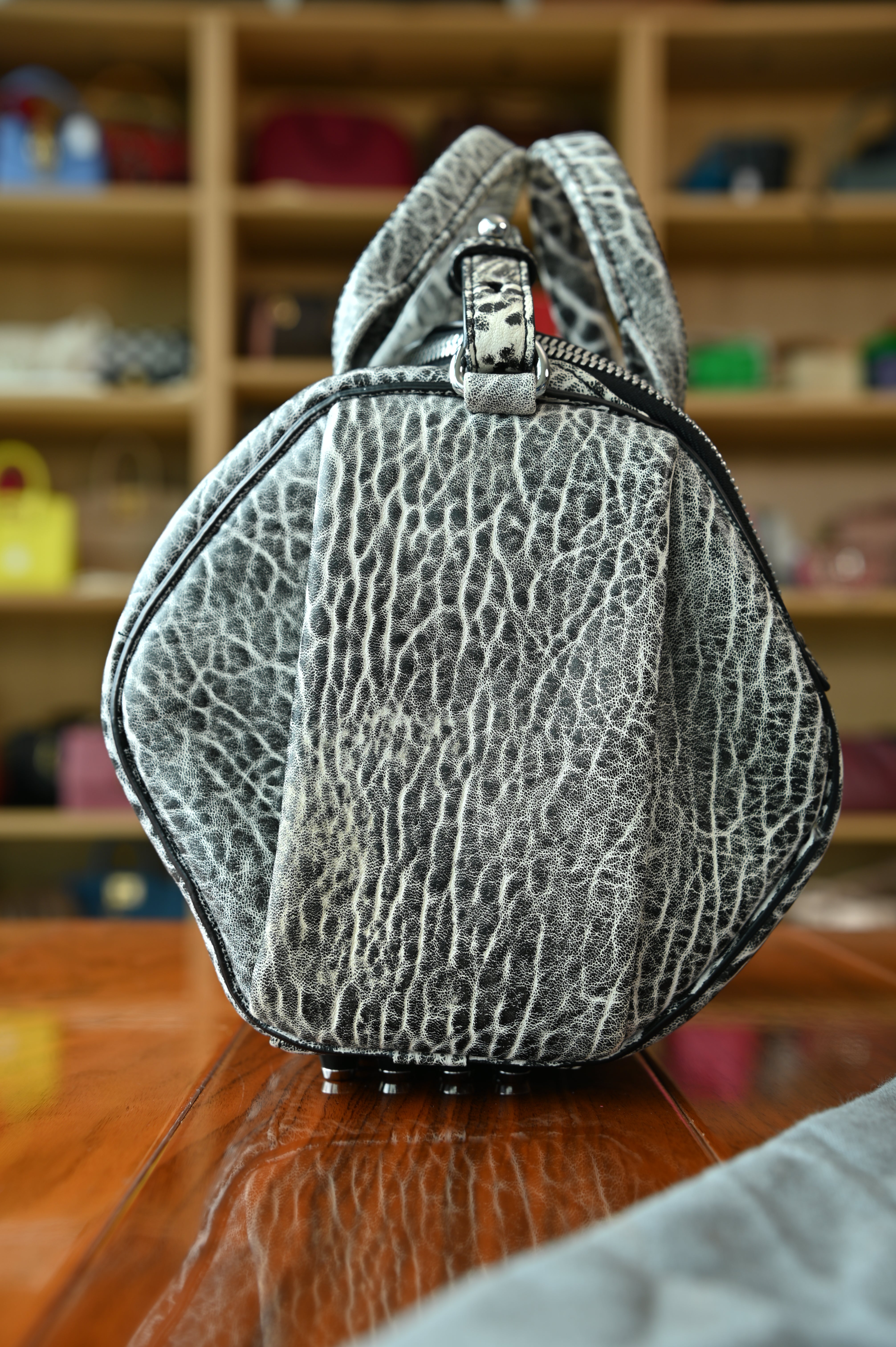 Alexander Wang White Black Grained Rocco Bag side two