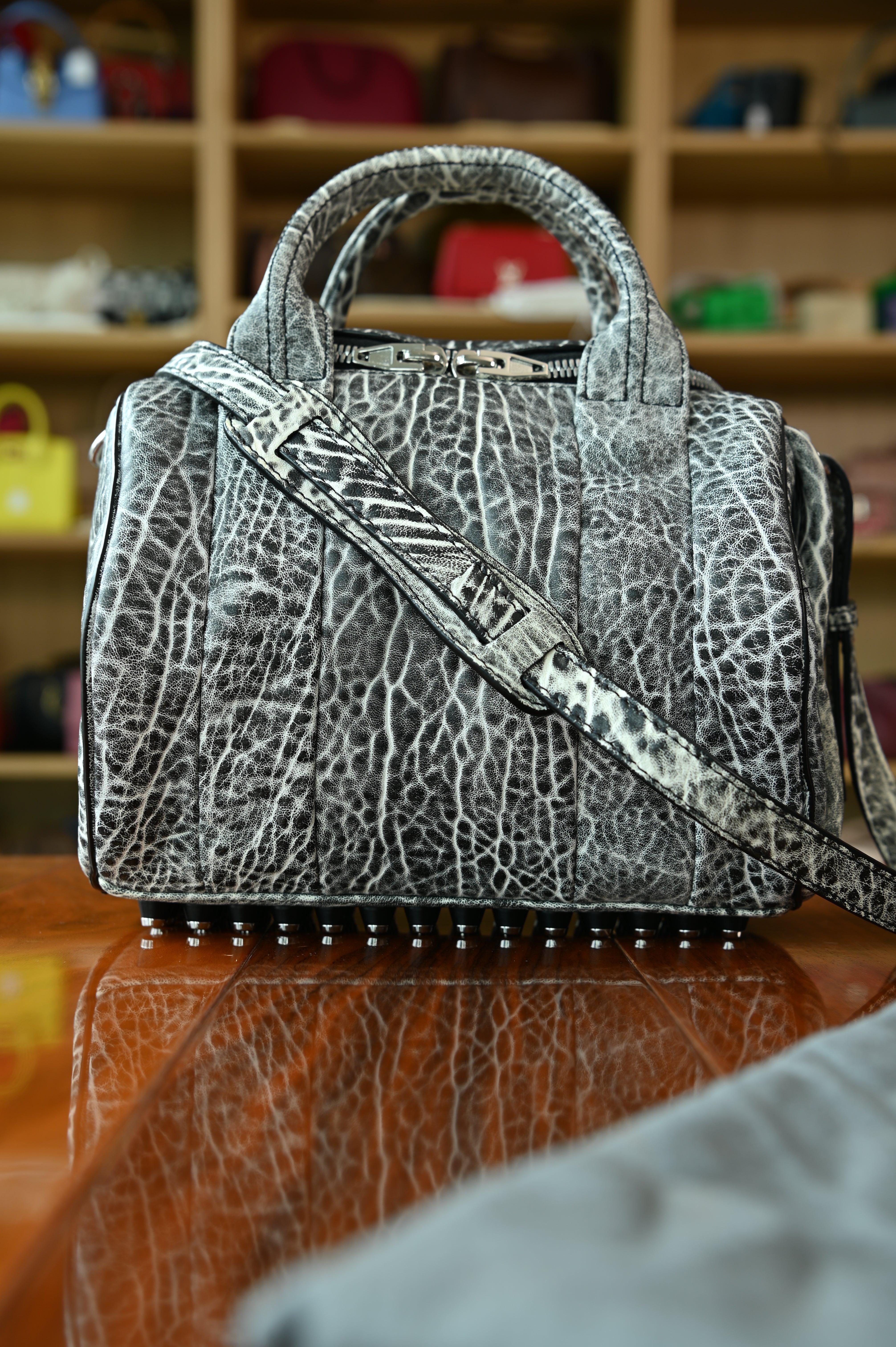 Alexander Wang White Black Grained Rocco Bag strap