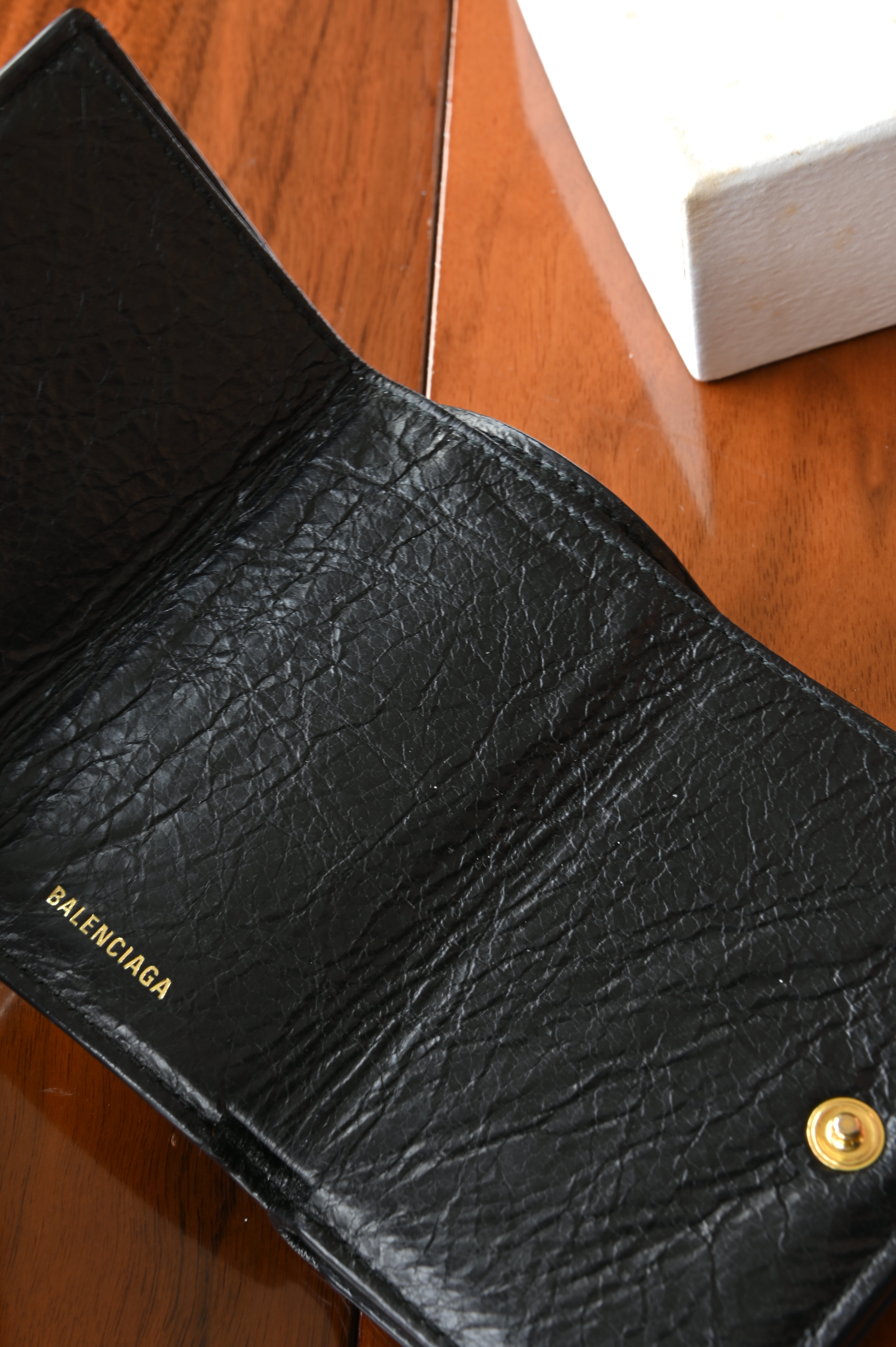 Balenciaga Black Le City Mini Wallet in Lambskin logo