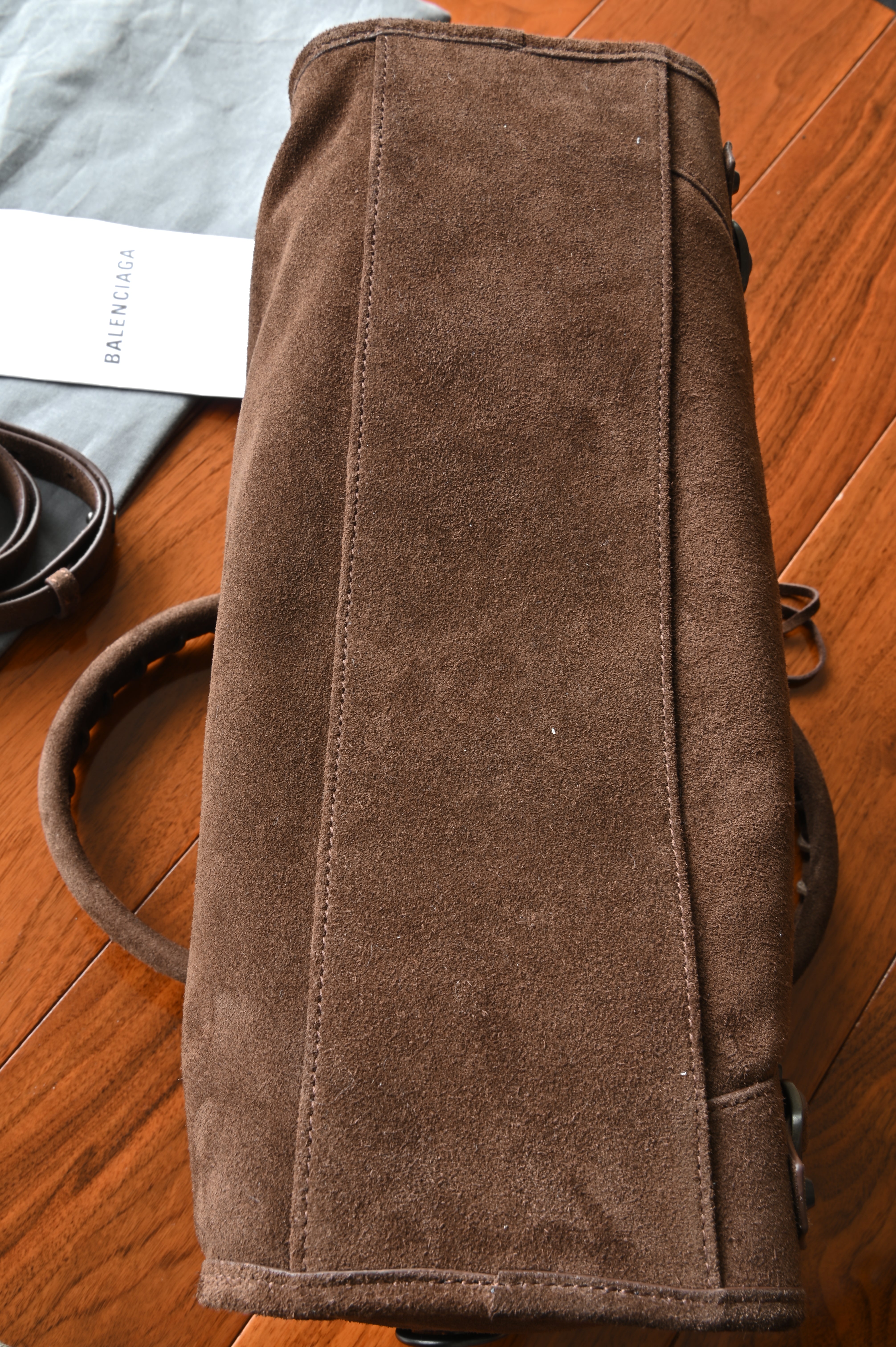 Balenciaga Brown Suede Le City Bag bottom