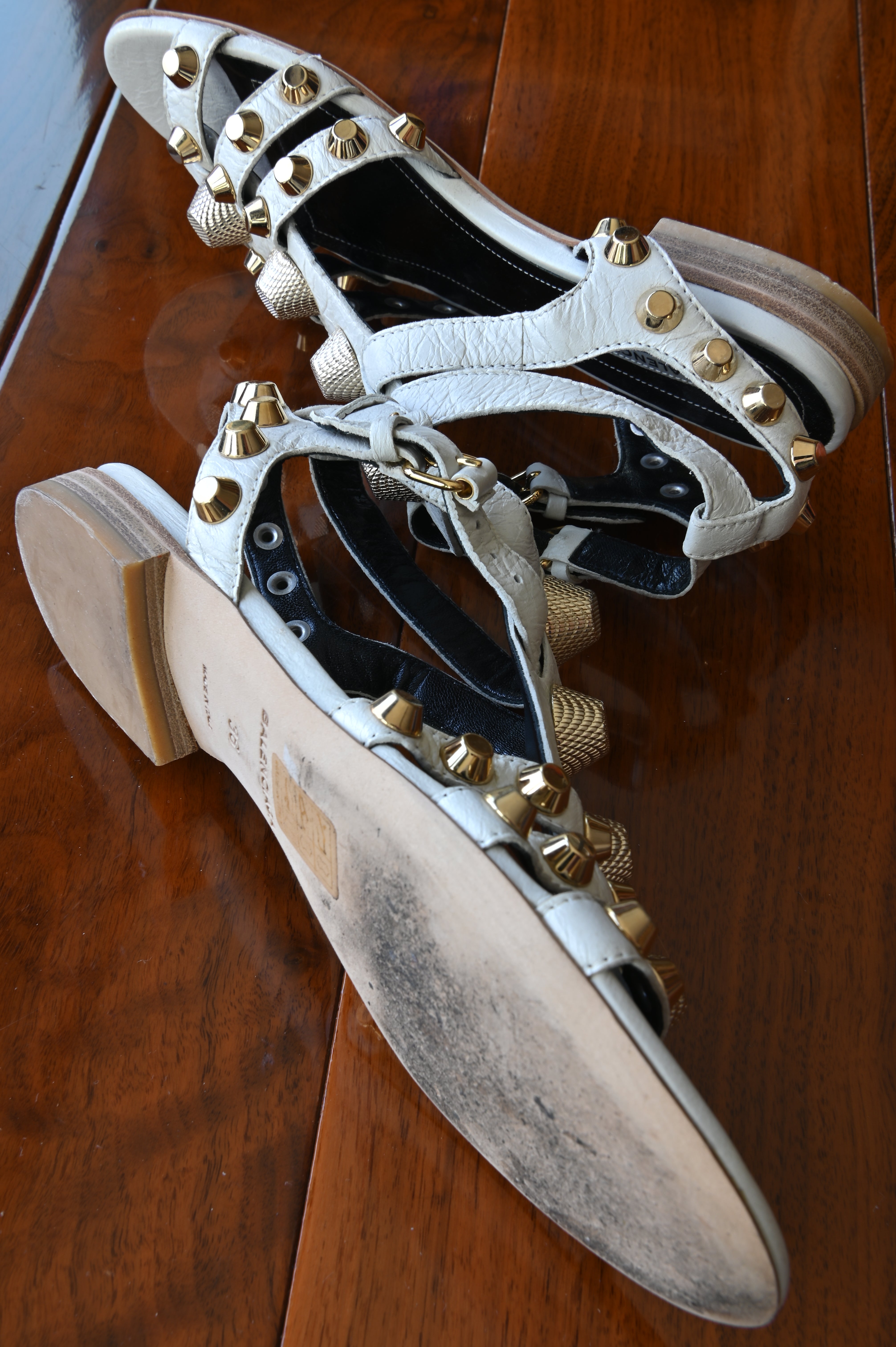 Balenciaga White Arena Gladiator Flats side