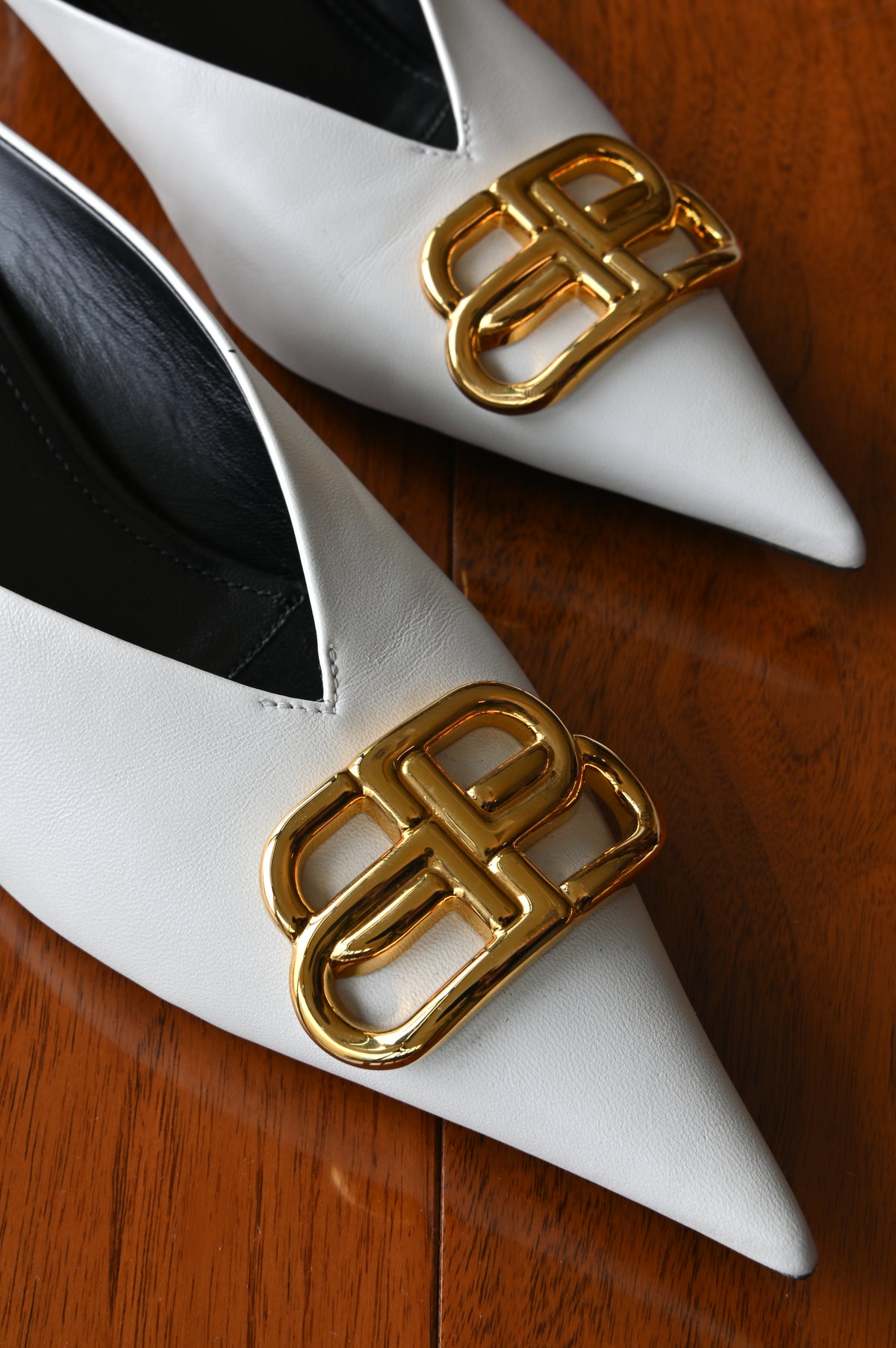 Balenciaga White BB Gold Logo Mules front