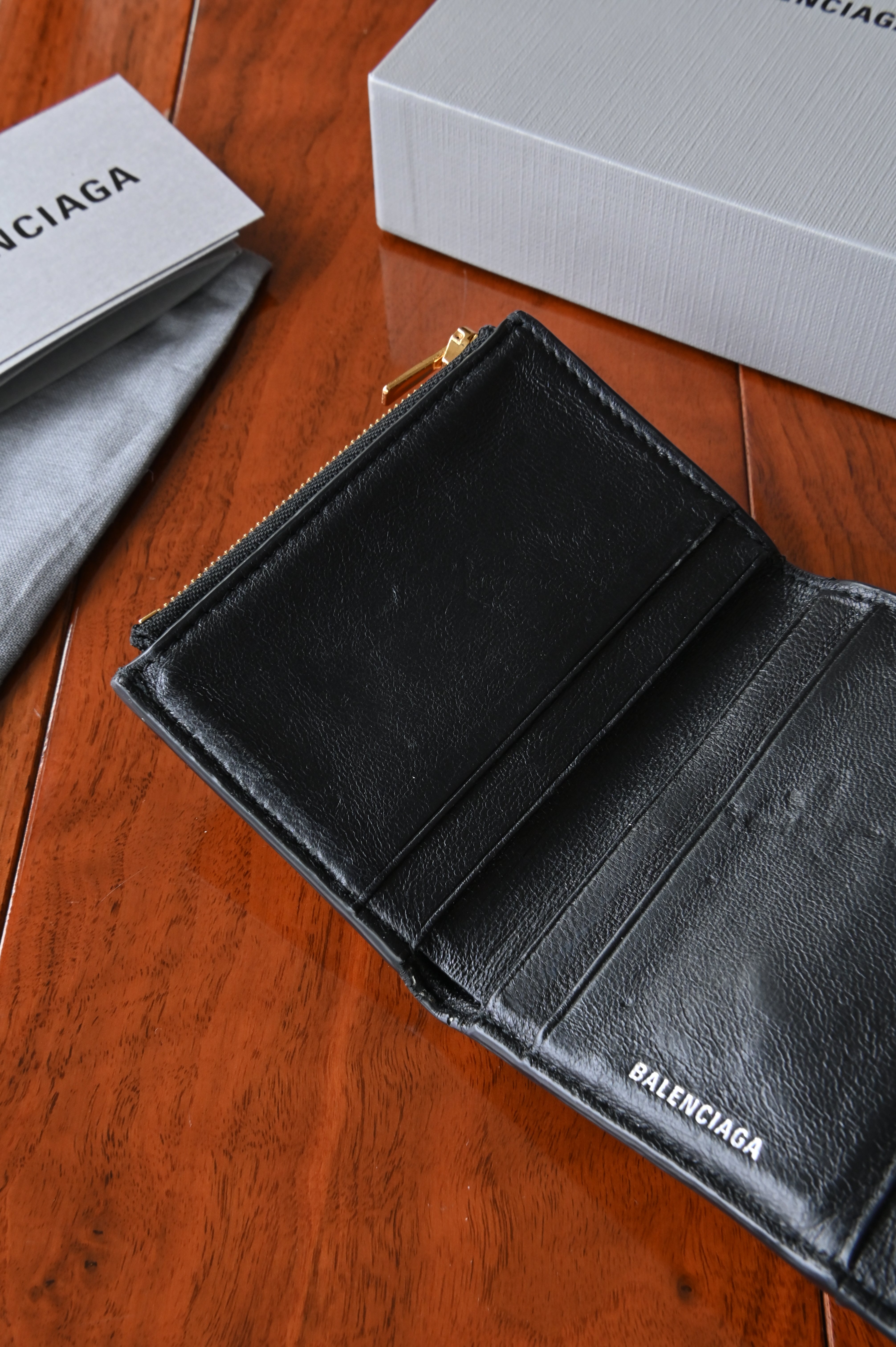 Balenciaga Women's Cash Mini Wallet in Black open