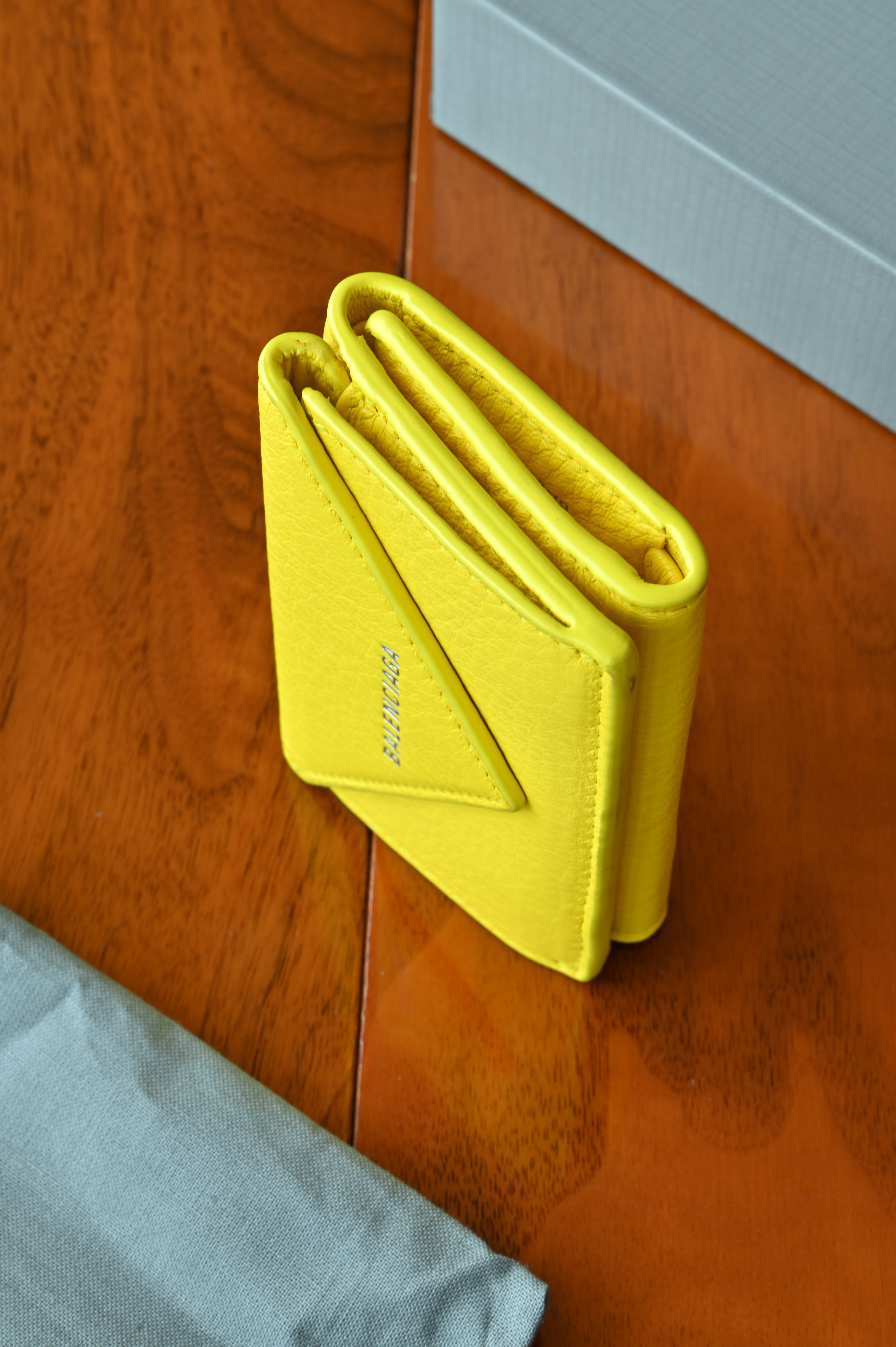 Balenciaga Yellow Trifold Compact Wallet side