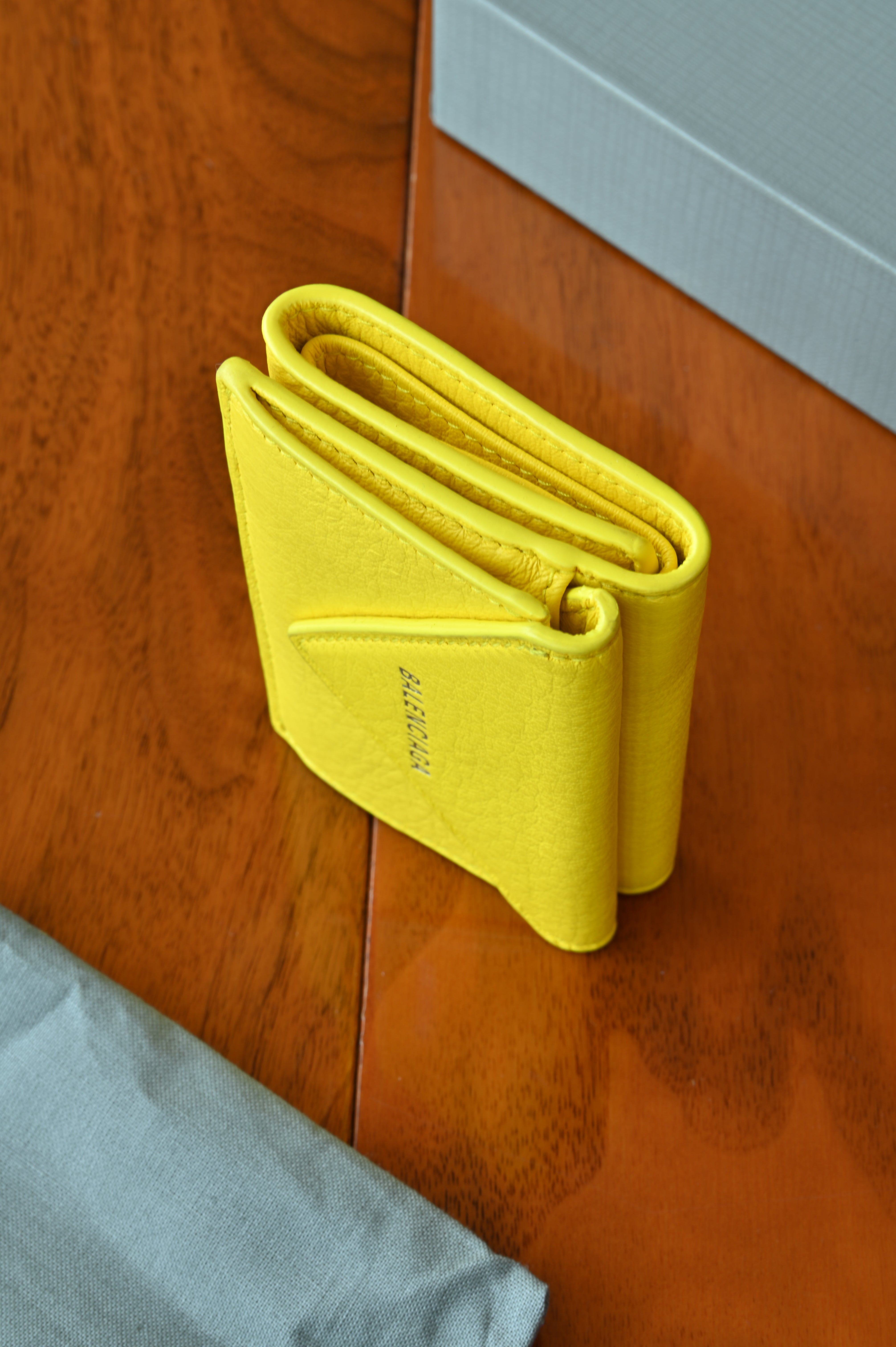 Balenciaga Yellow Trifold Compact Wallet side two