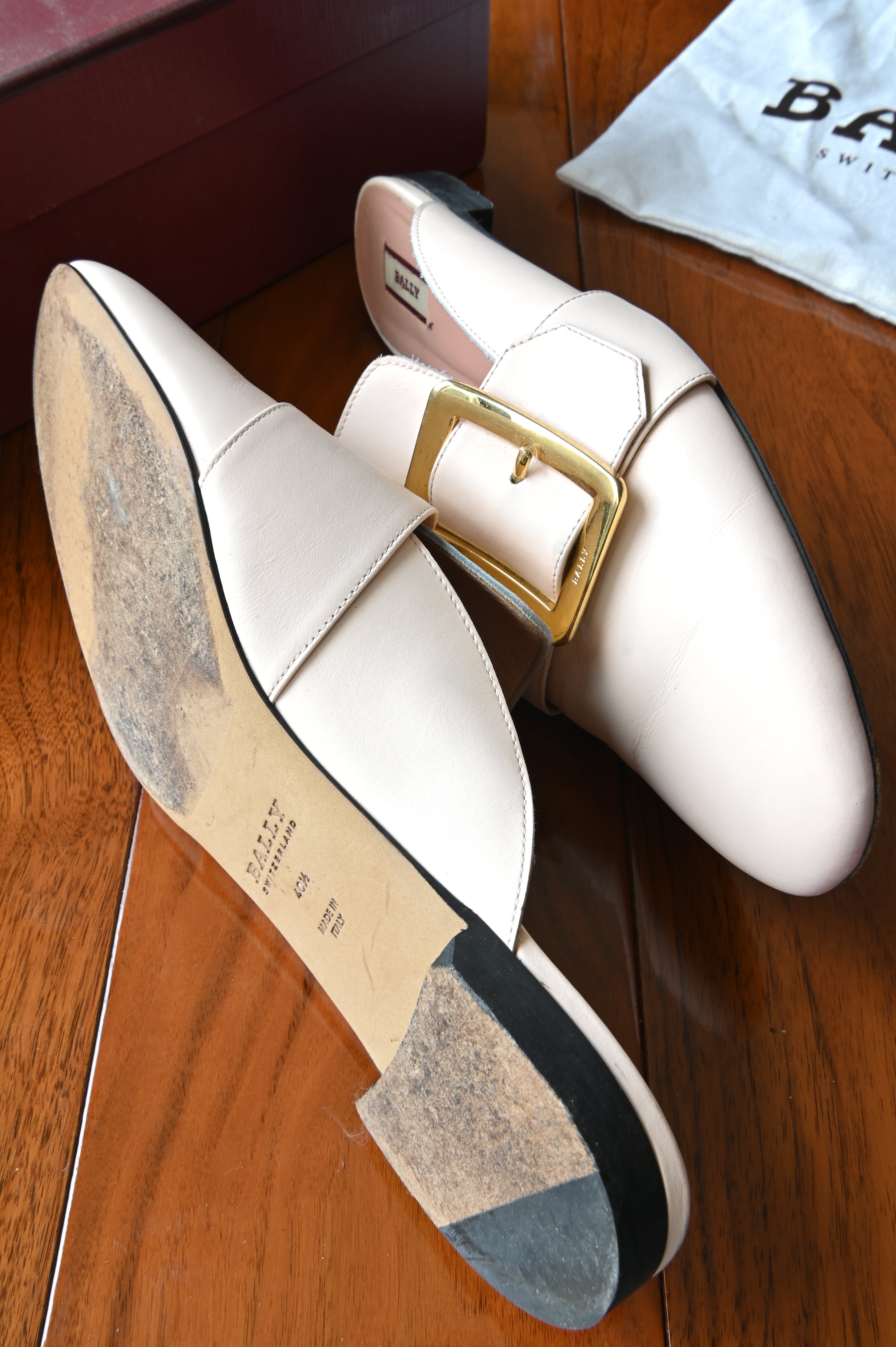 Bally White Boucle Slipper Mule side two