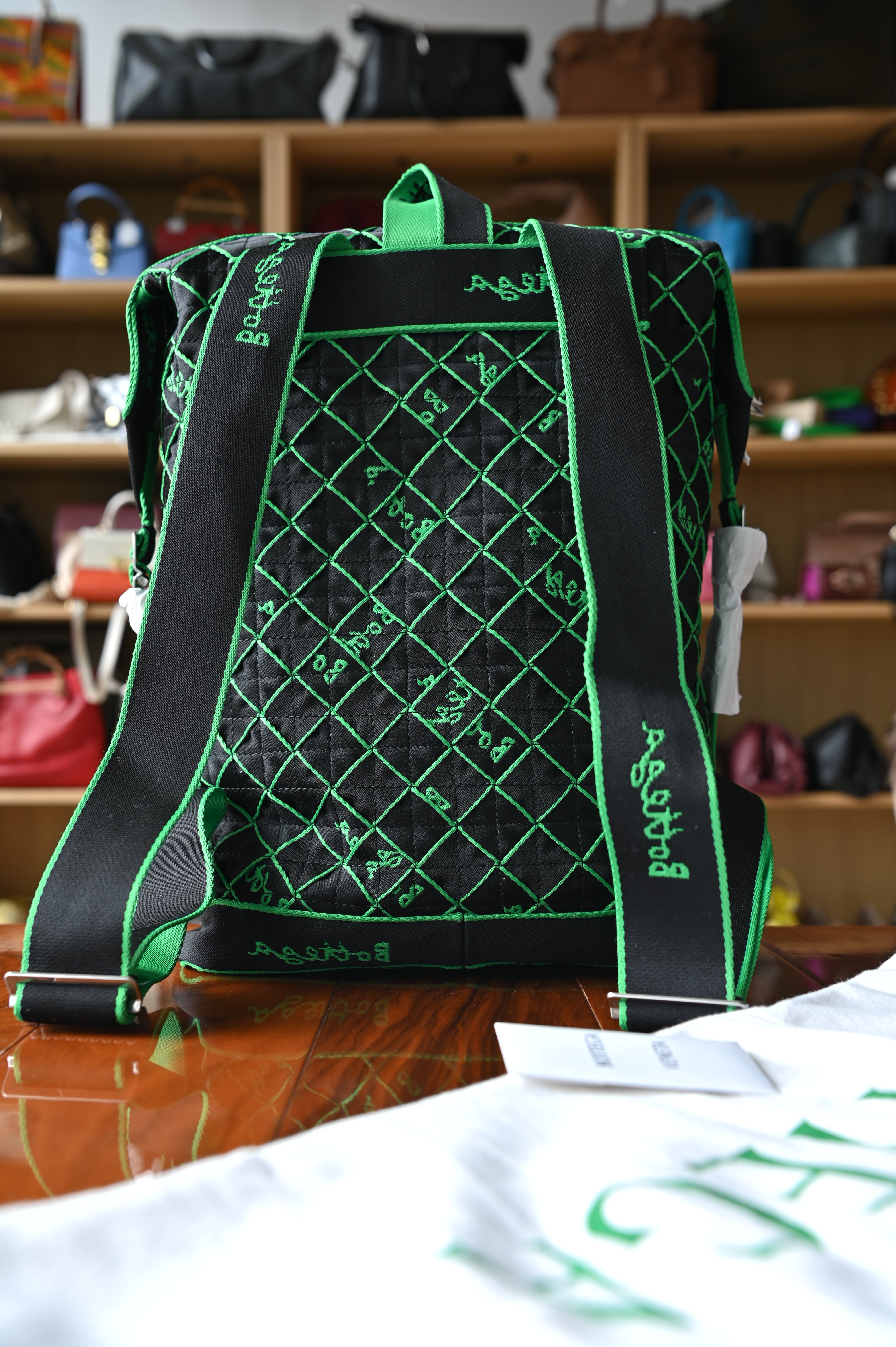 Bottega Veneta Black Green Travel Backpack back