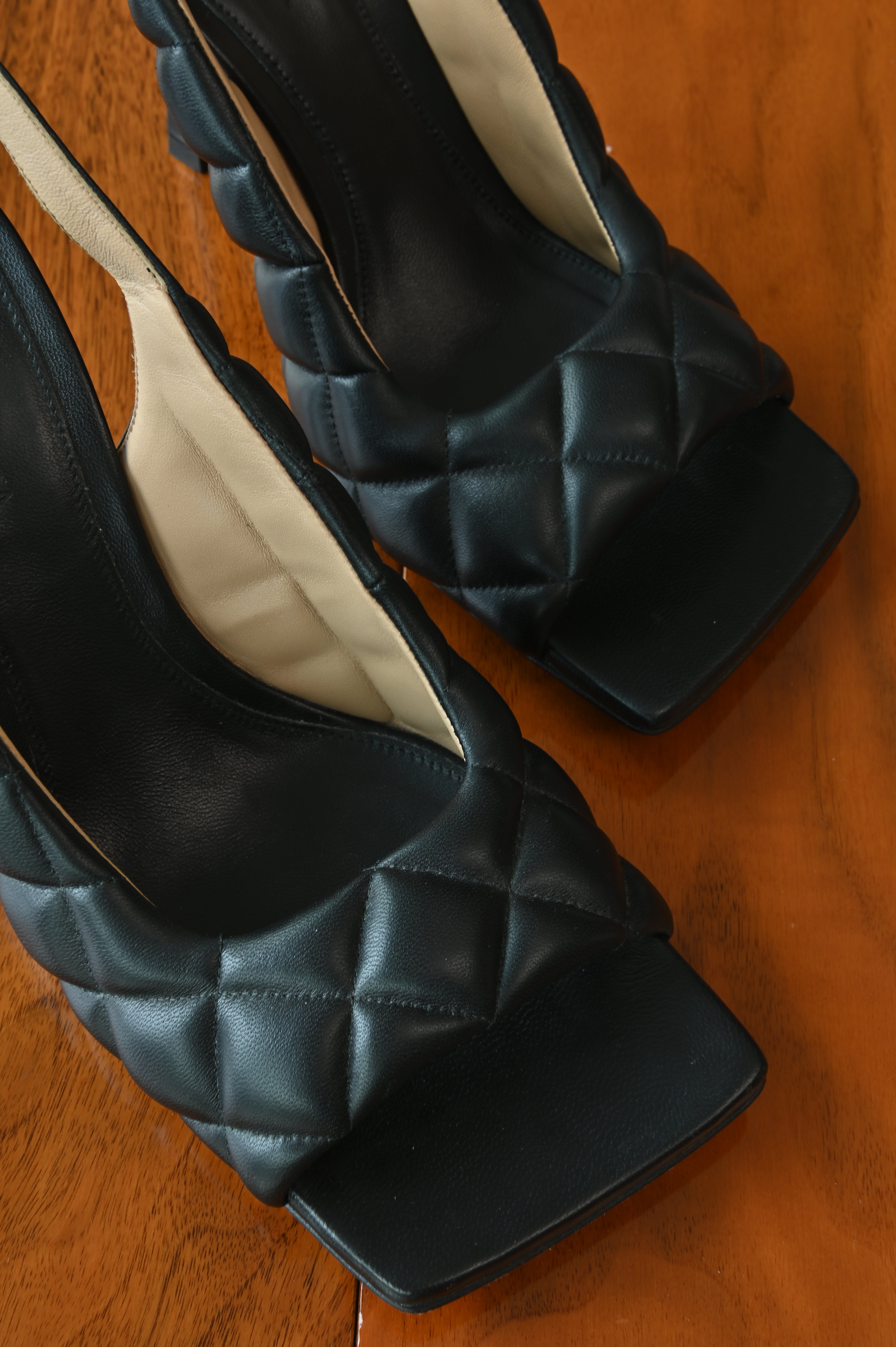 Bottega Veneta Black Quilted Lamb Heels front