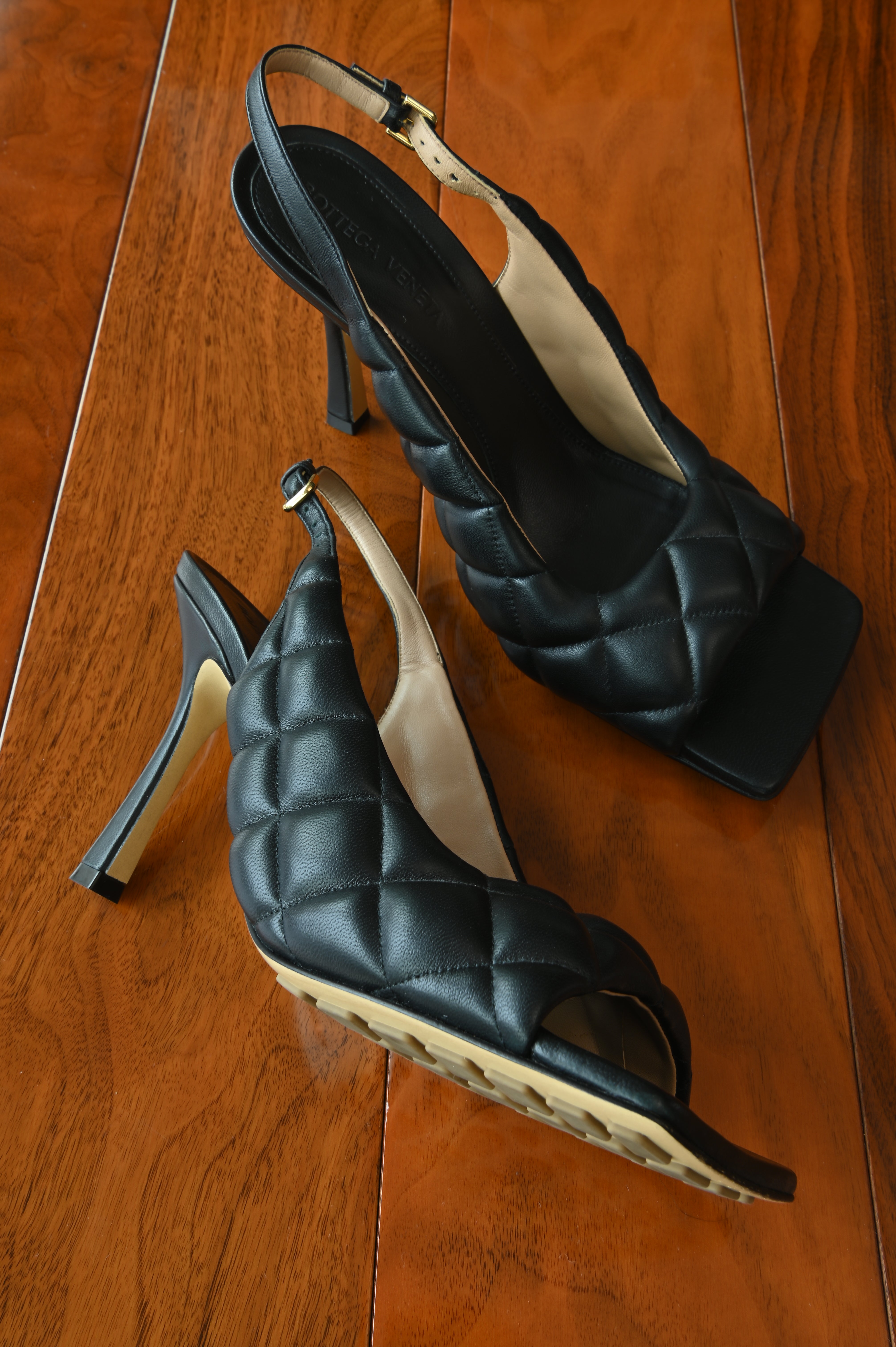 Bottega Veneta Black Quilted Lamb Heels left