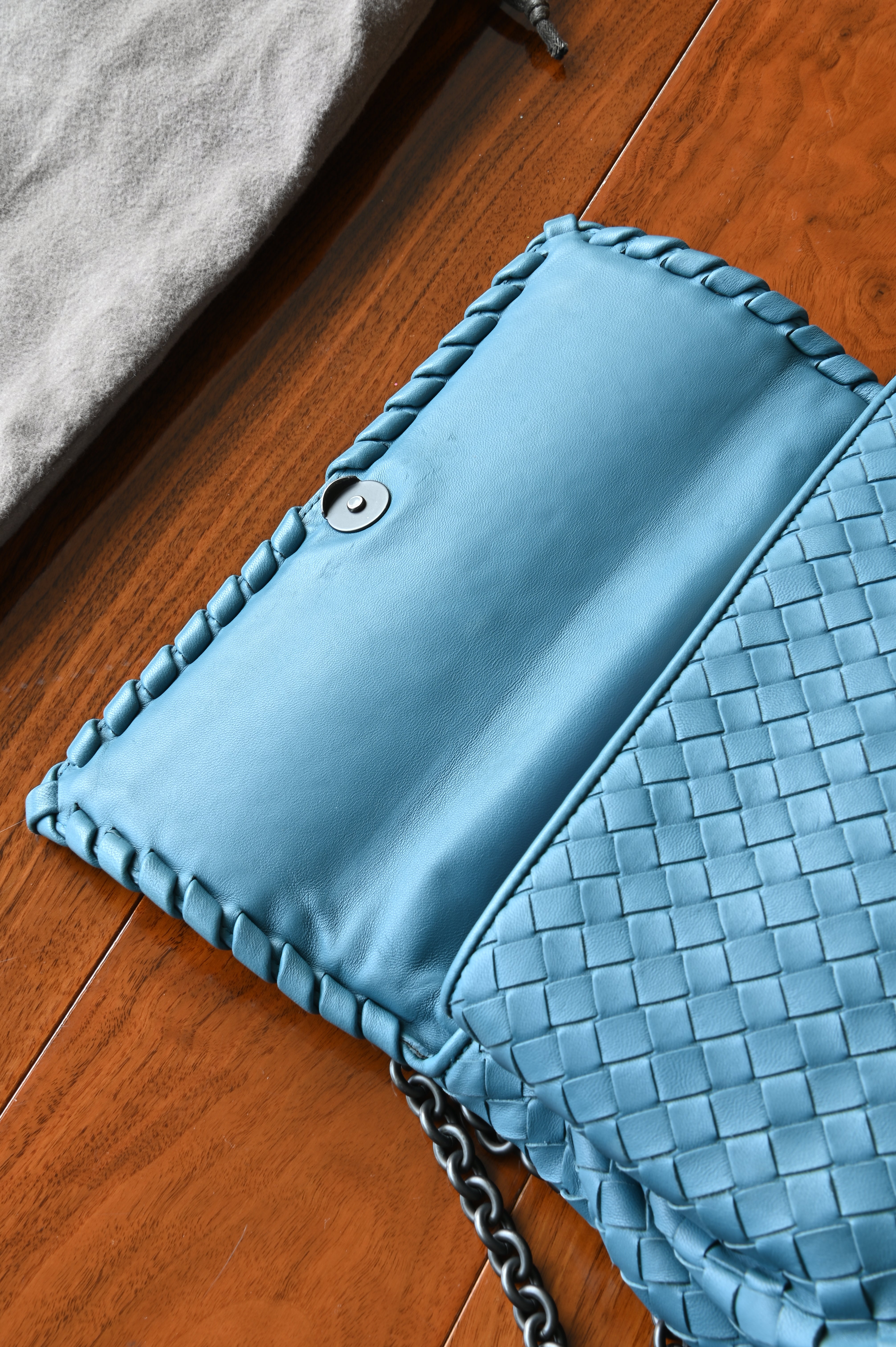 Bottega Veneta Blue Intrecciato Bag flap