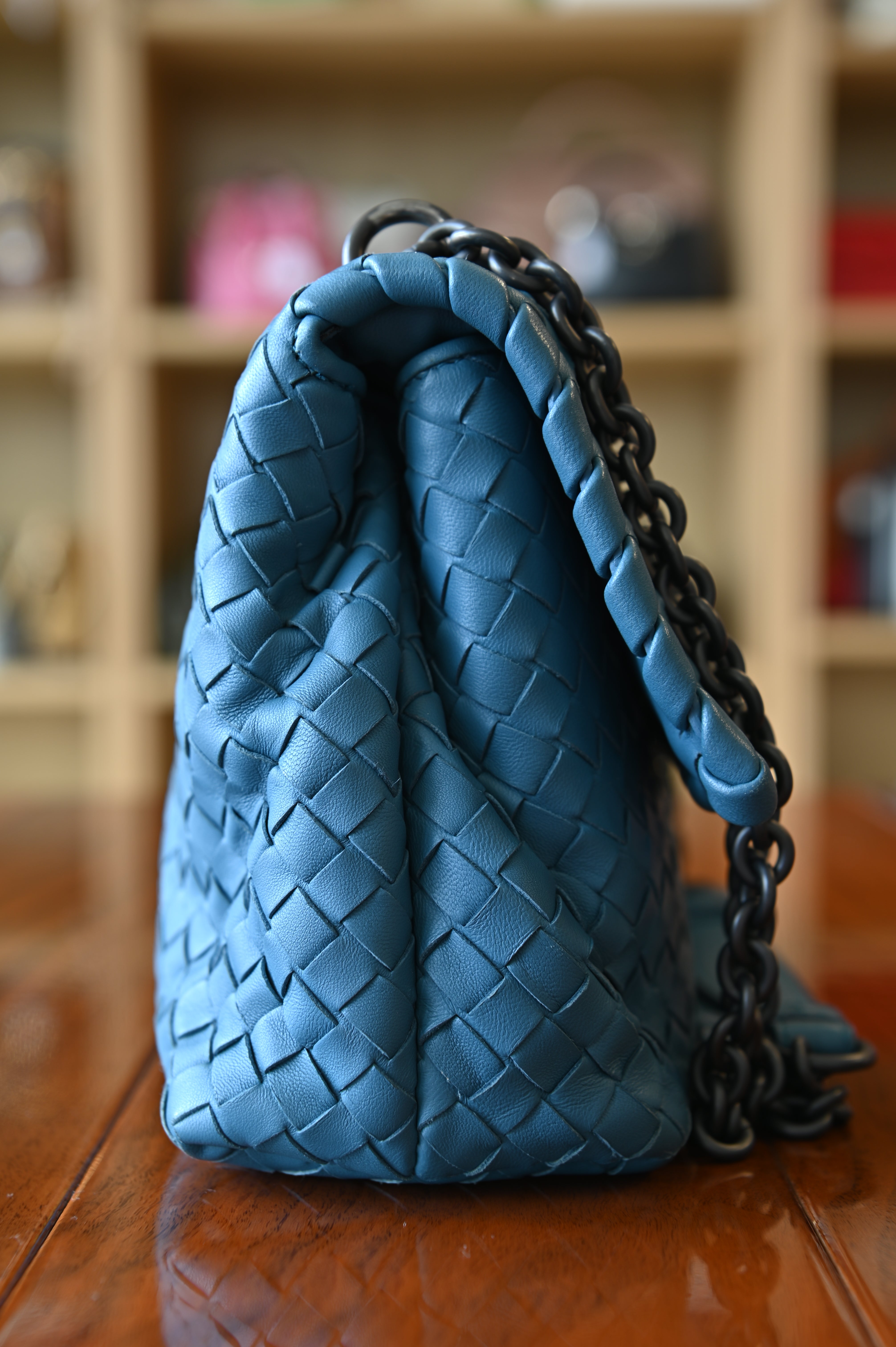 Bottega Veneta Blue Intrecciato Bag side