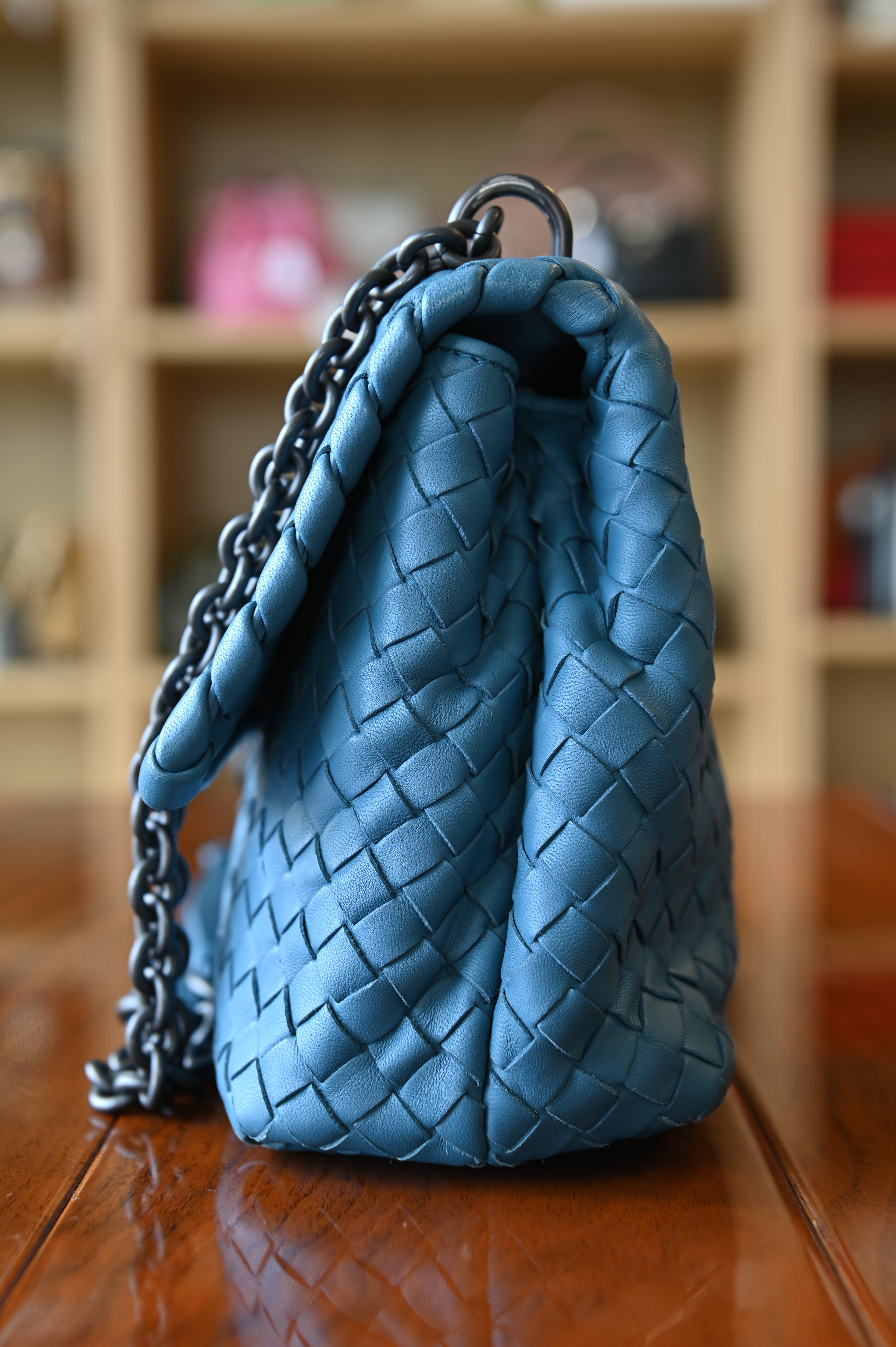 Bottega Veneta Blue Intrecciato Bag side two