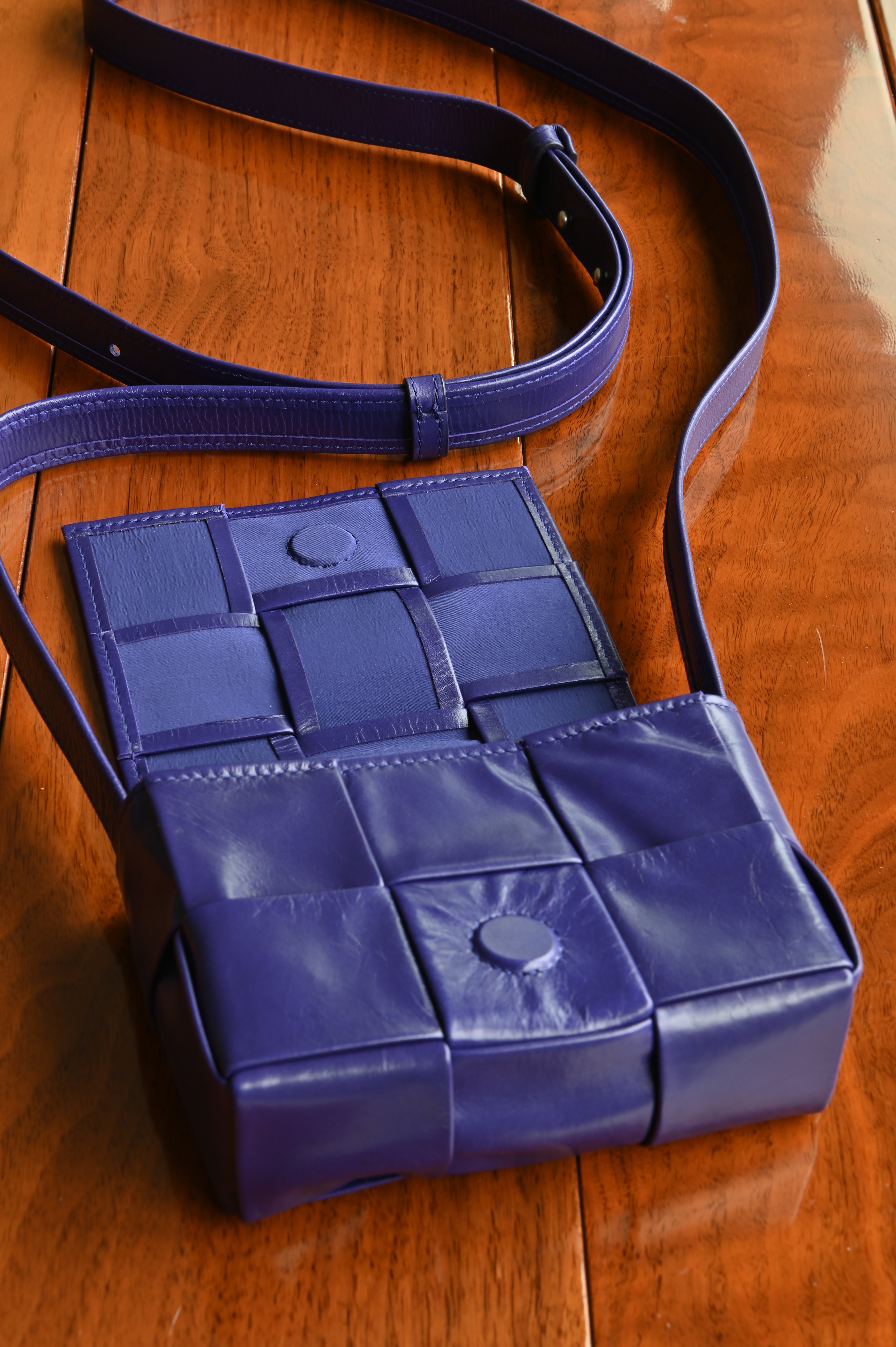 Bottega Veneta Cassette Mini Crossbody Bag open