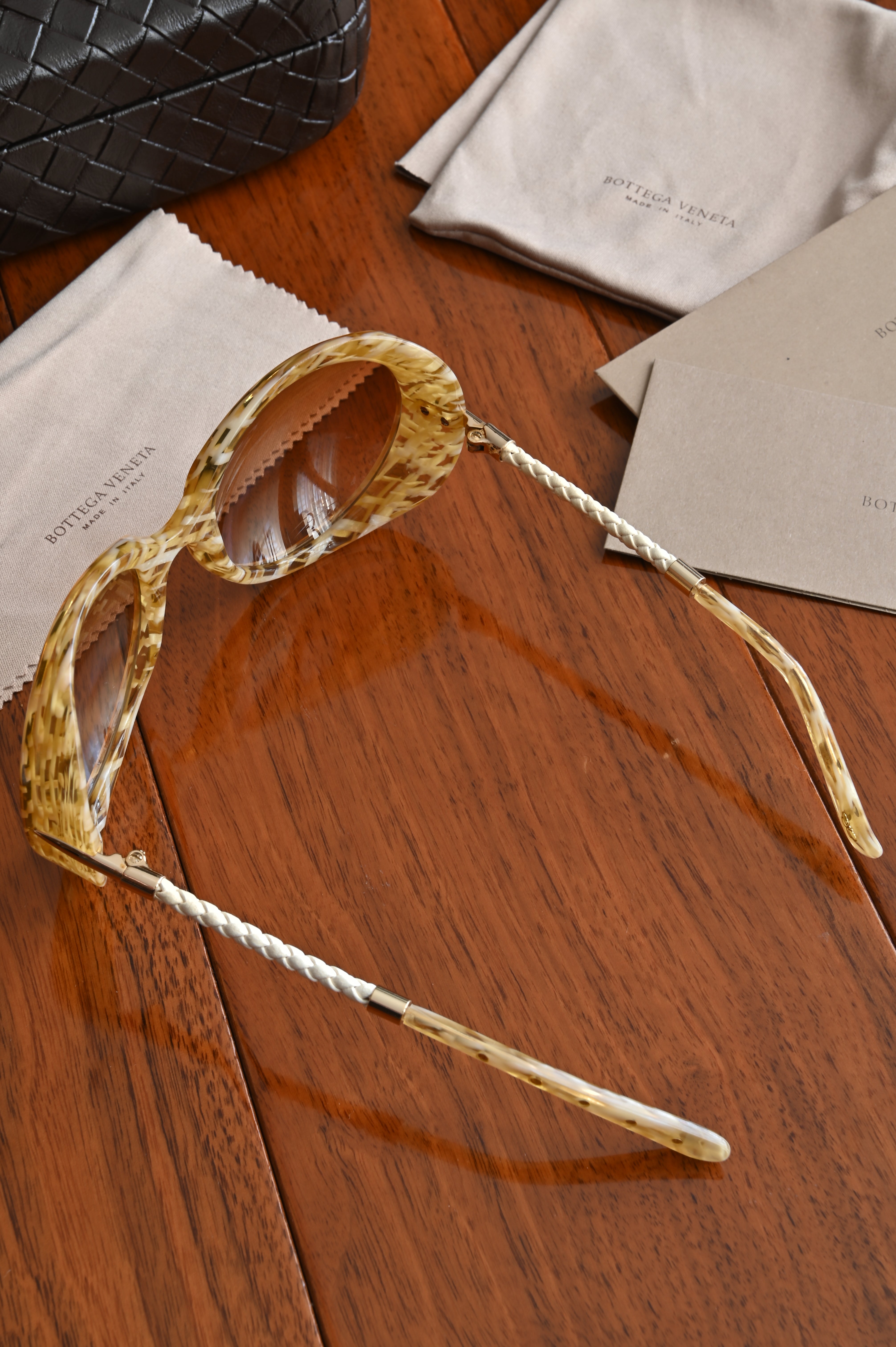 Bottega Veneta Intrecciato Mustard yellow sunglasses top