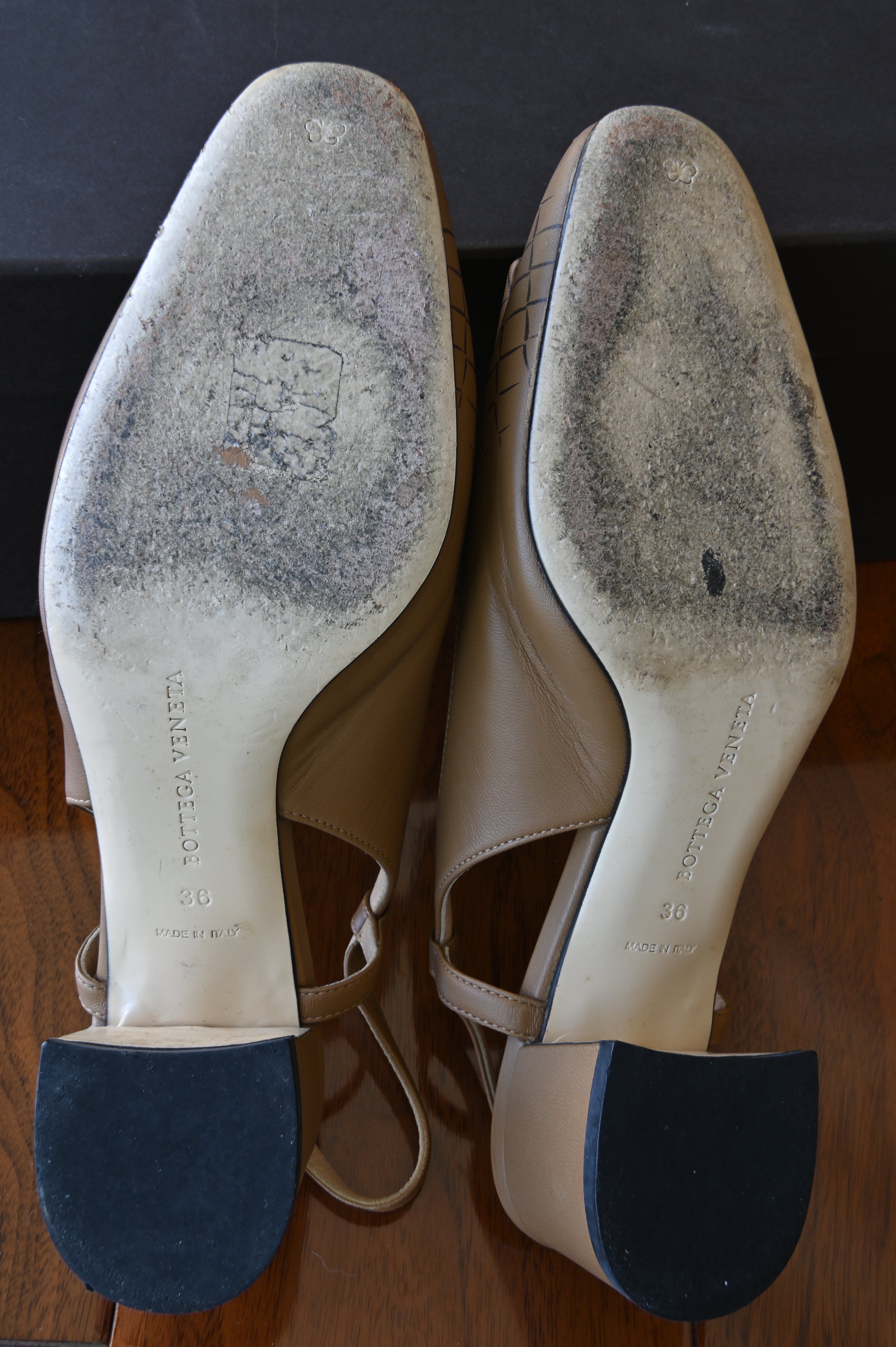 Bottega Veneta Light Brown Intrecciato Slingback Pumps bottom