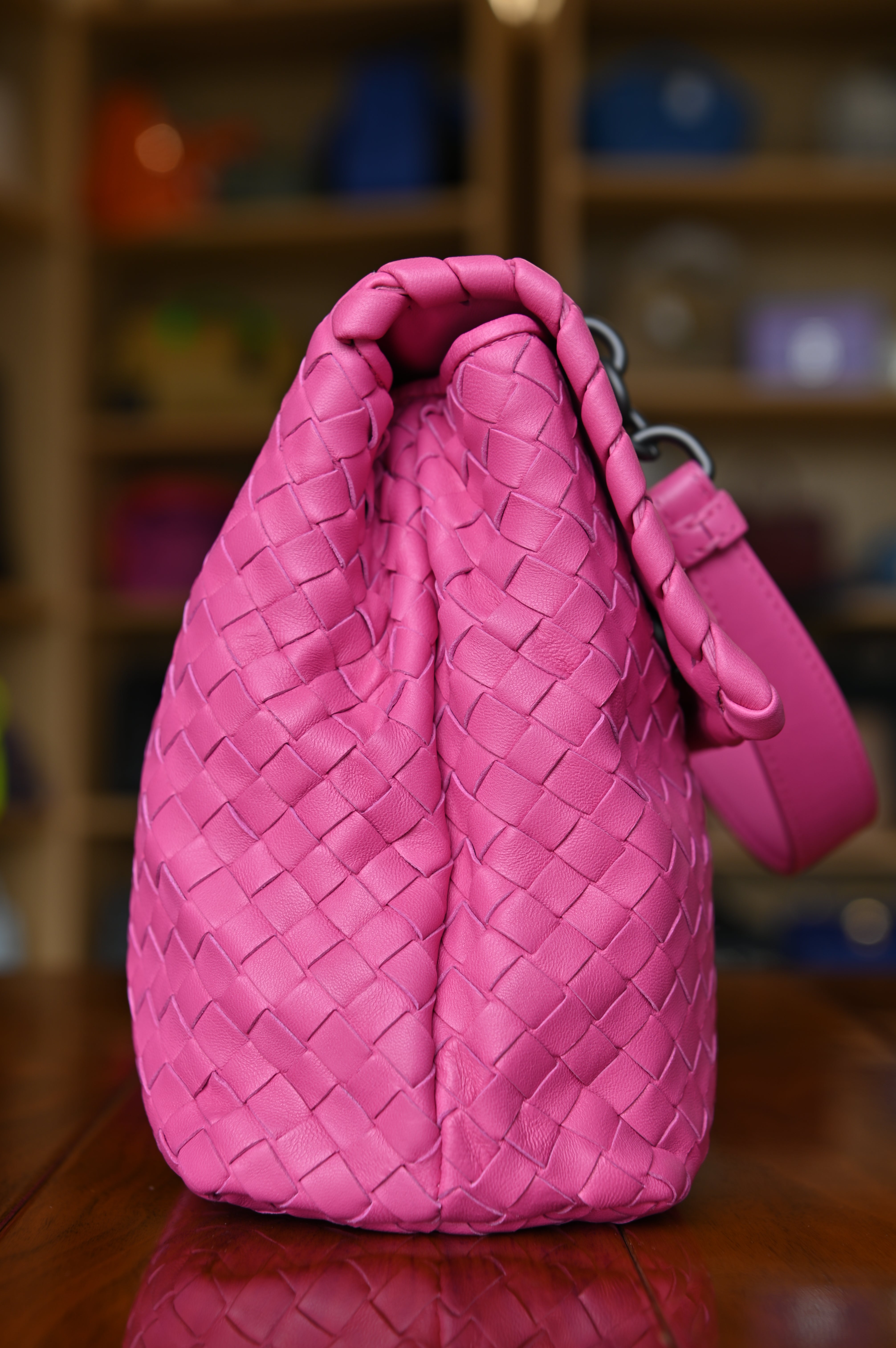 Bottega Veneta Pink Woven Shoulder Bag side