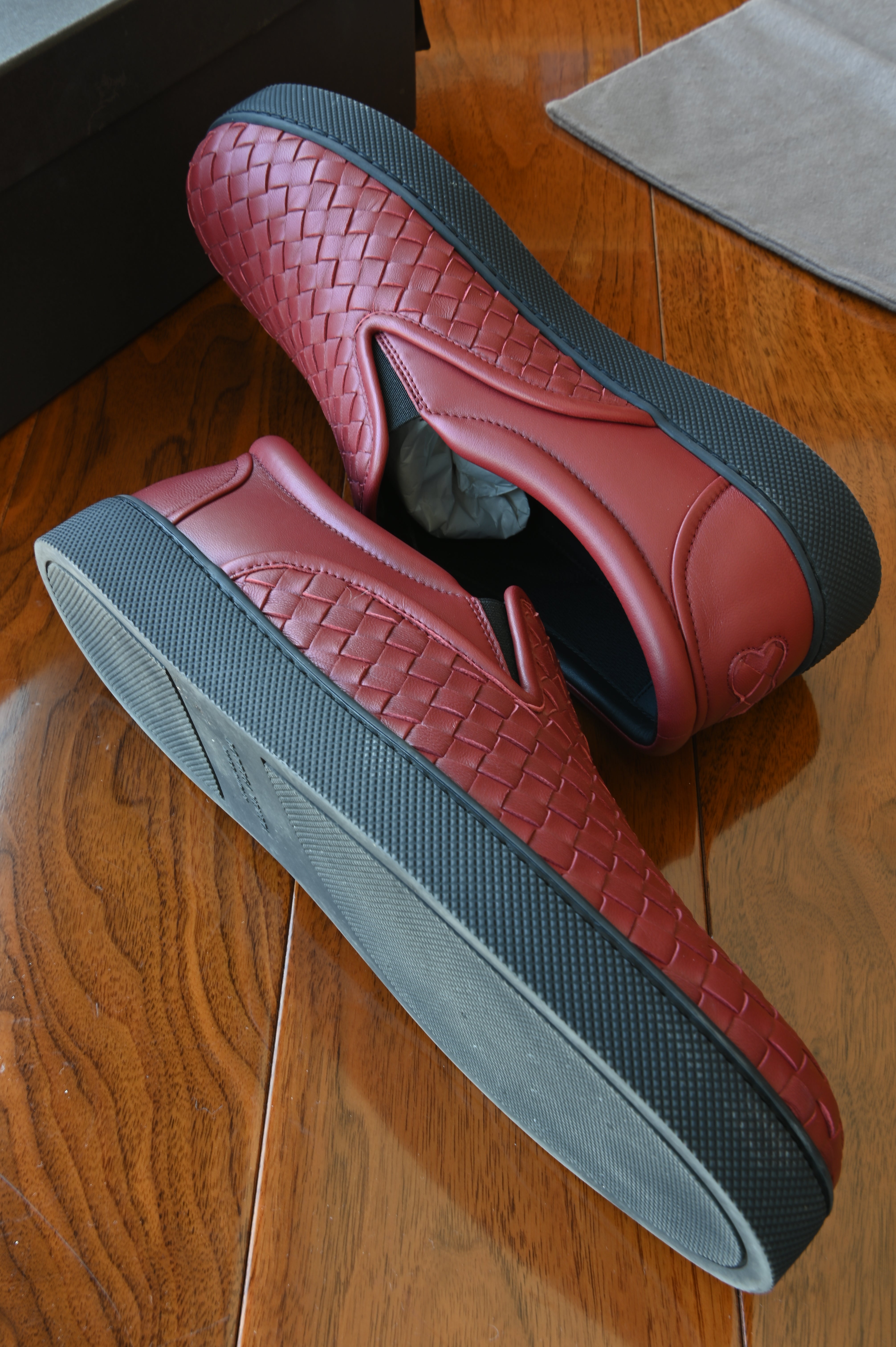 Bottega Veneta Red Leather Intrecciato Slip On Sneakers side
