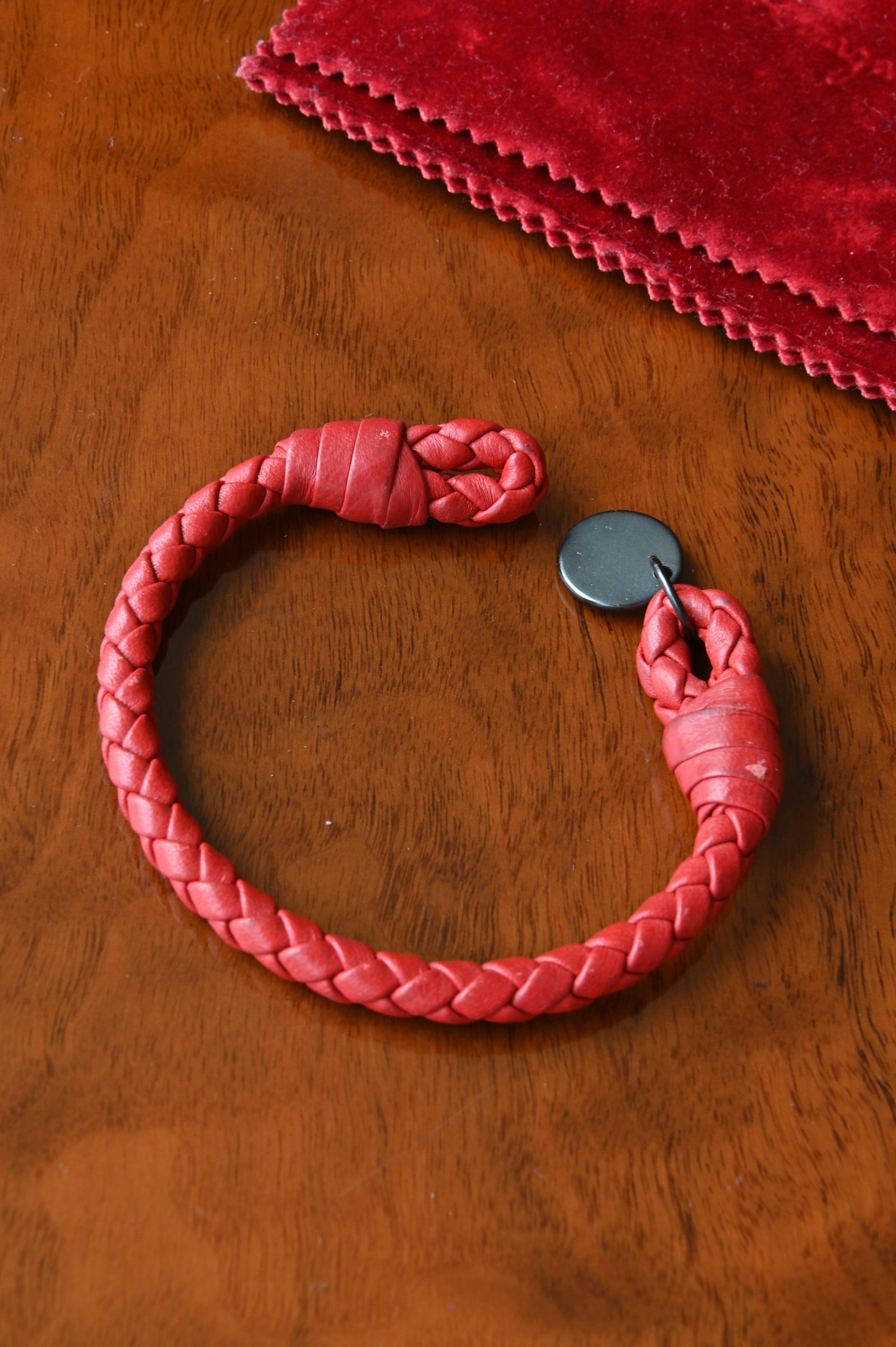 Bottega Veneta Red Woven Bracelet angle