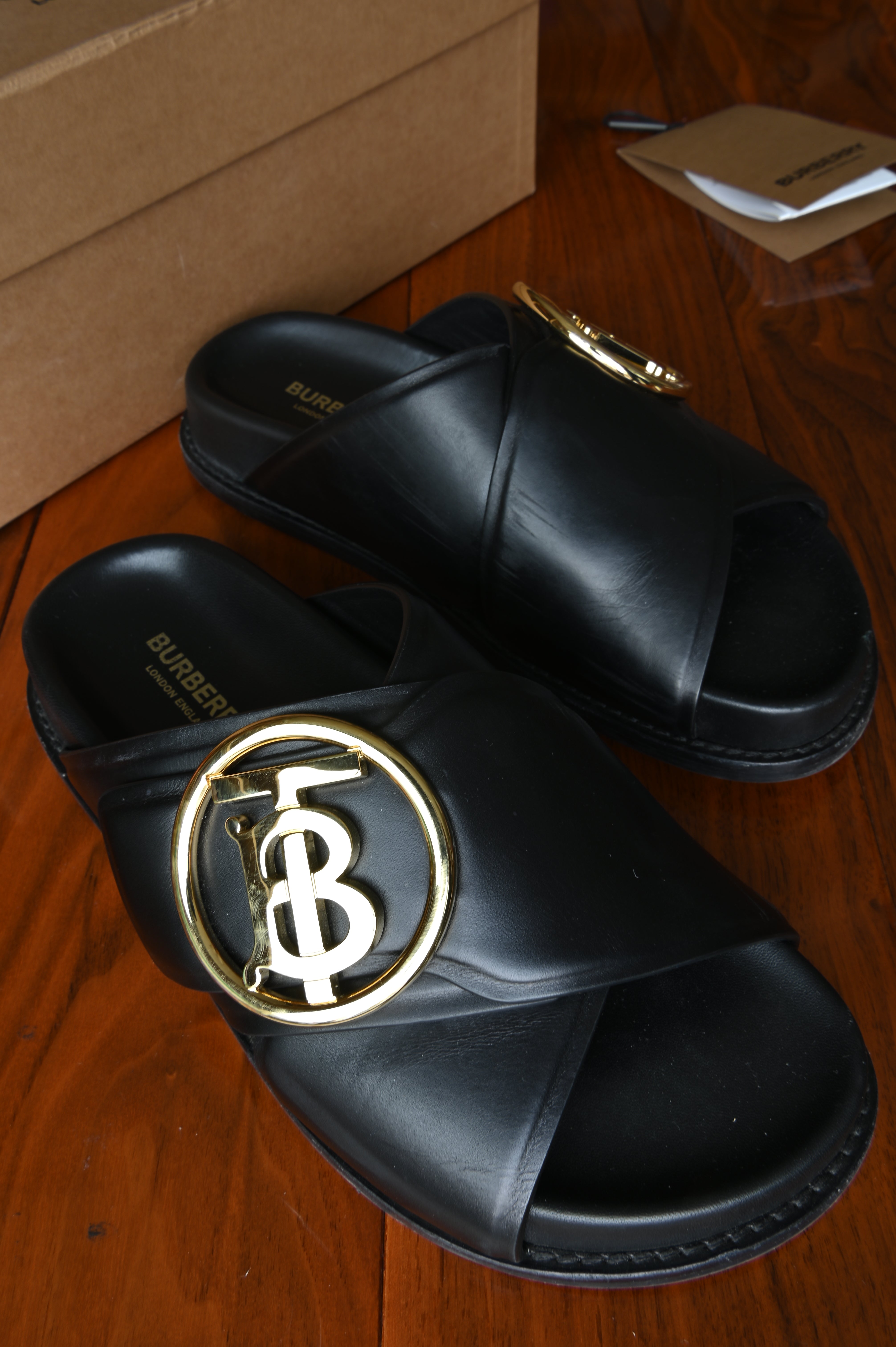 Burberry Black Leather Slides