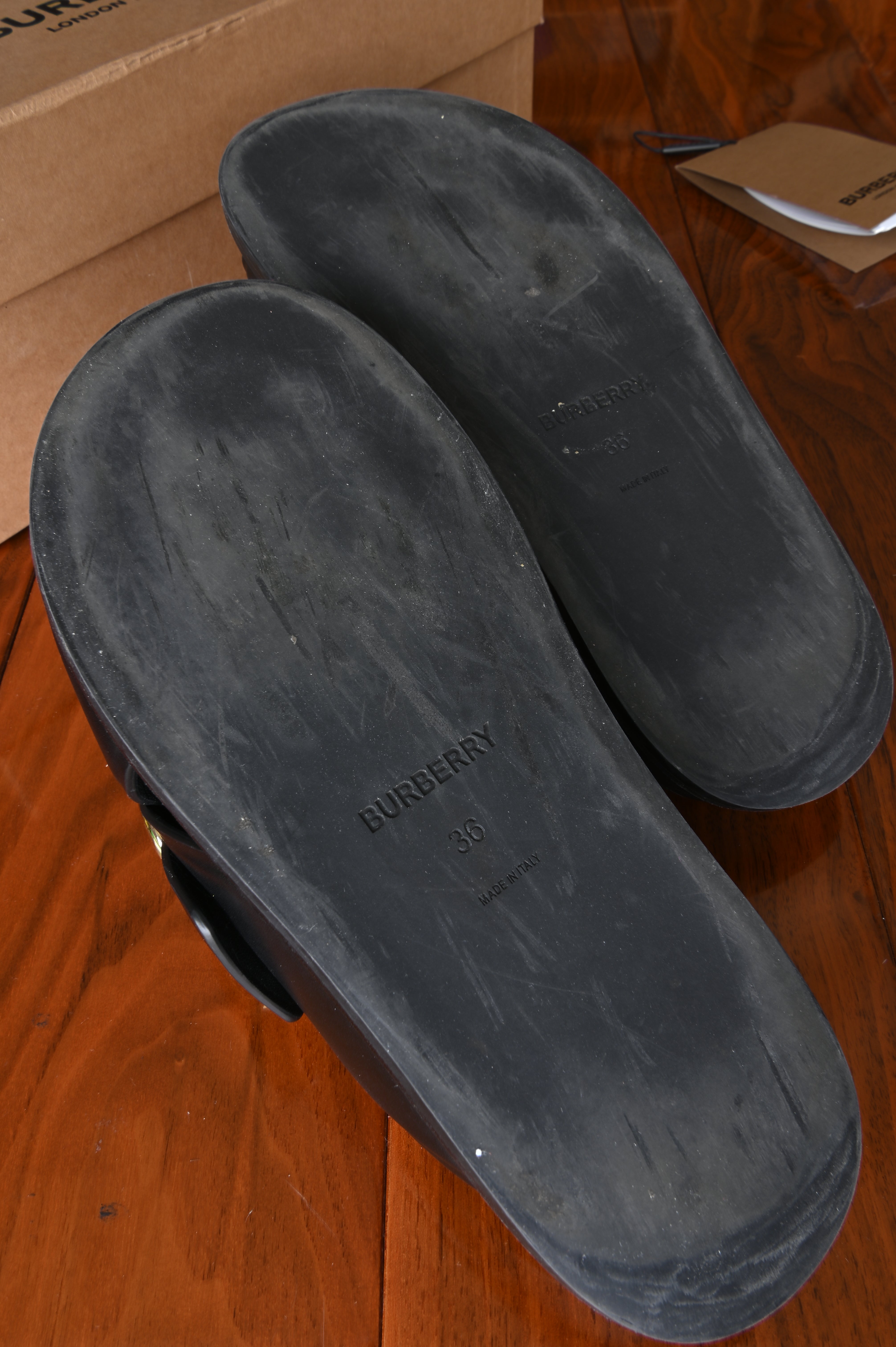 Burberry Black Leather Slides bottom