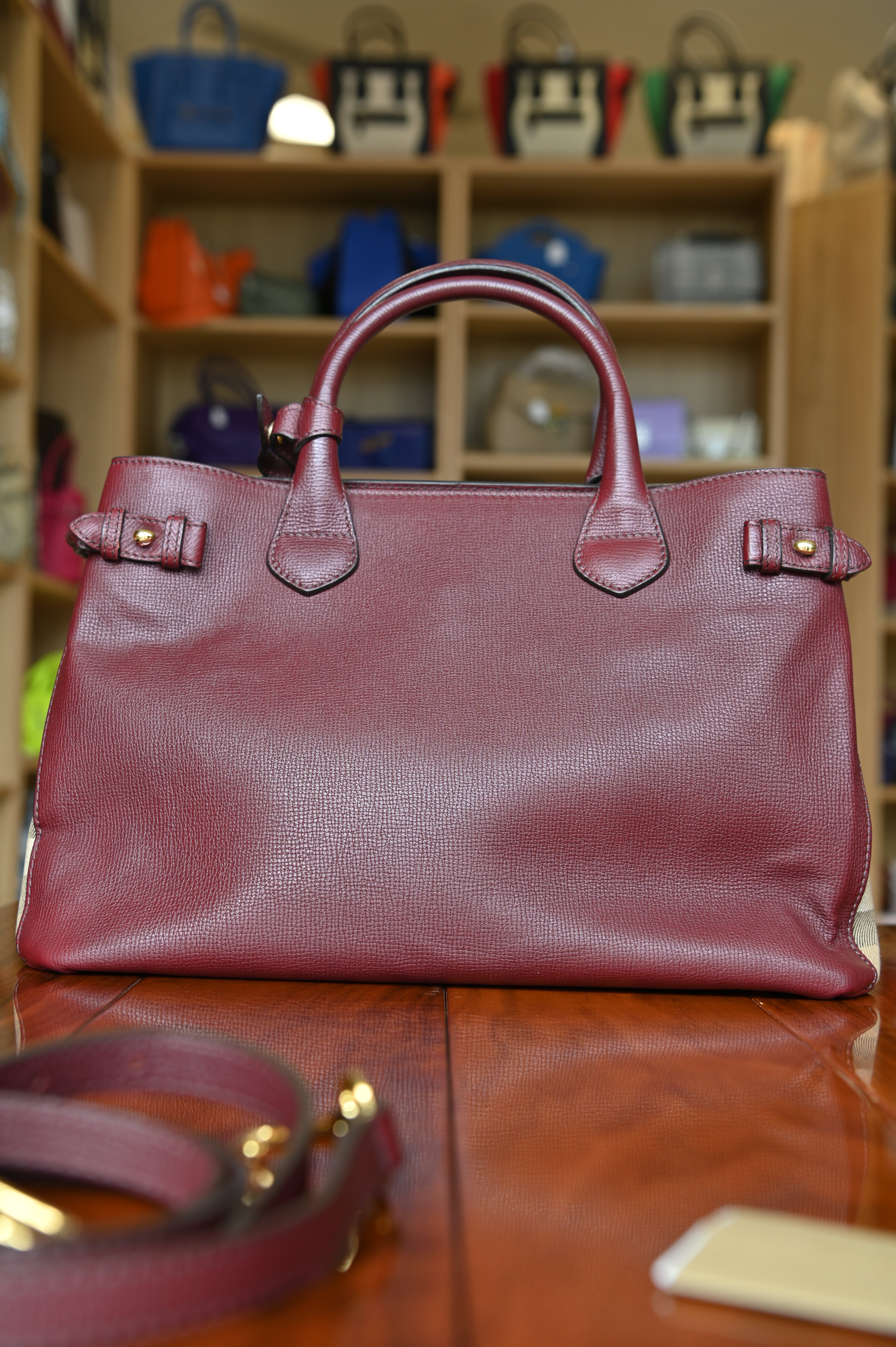Burberry Maroon Banner Tote Bag back