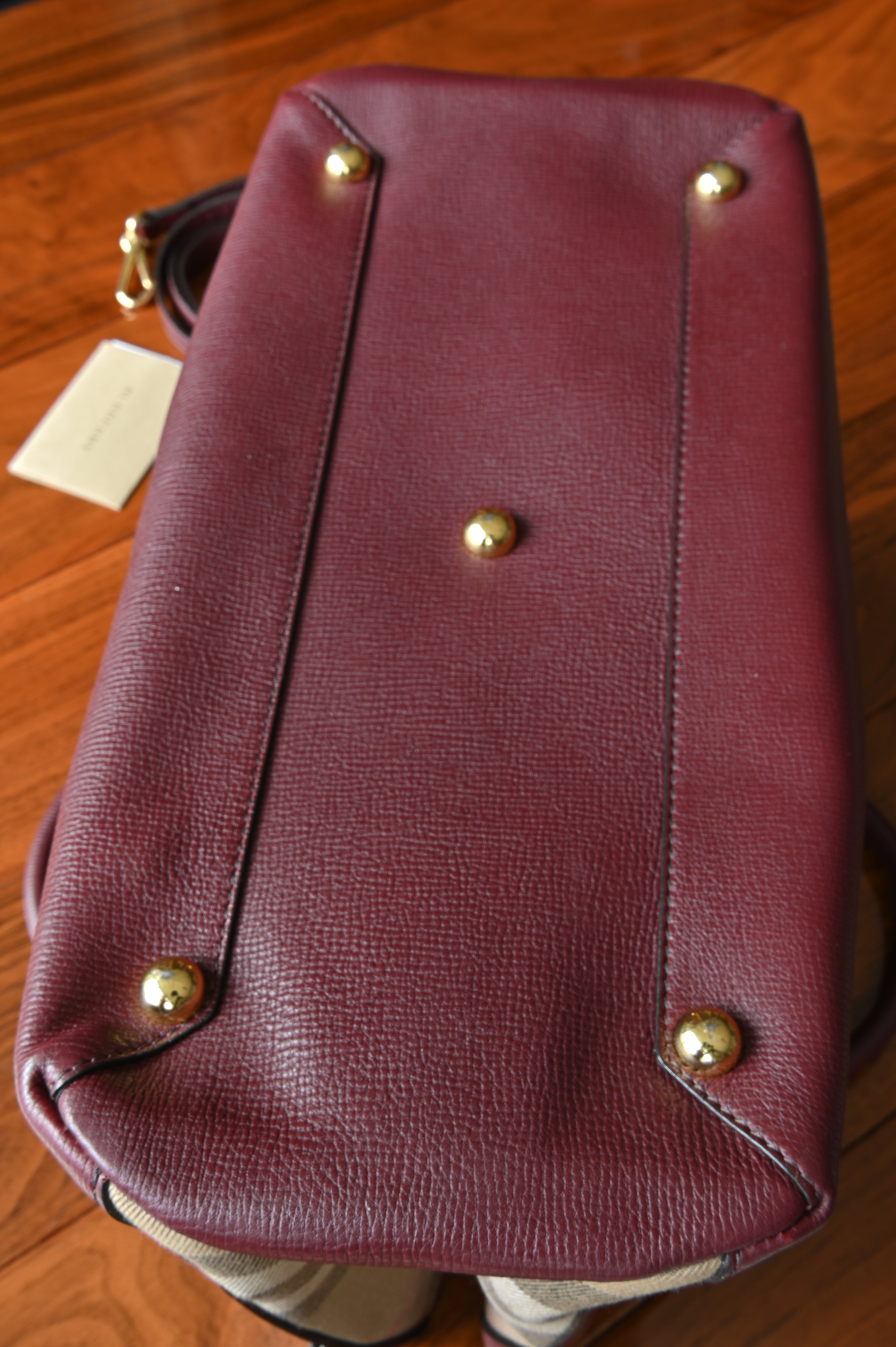Burberry Maroon Banner Tote Bag bottom