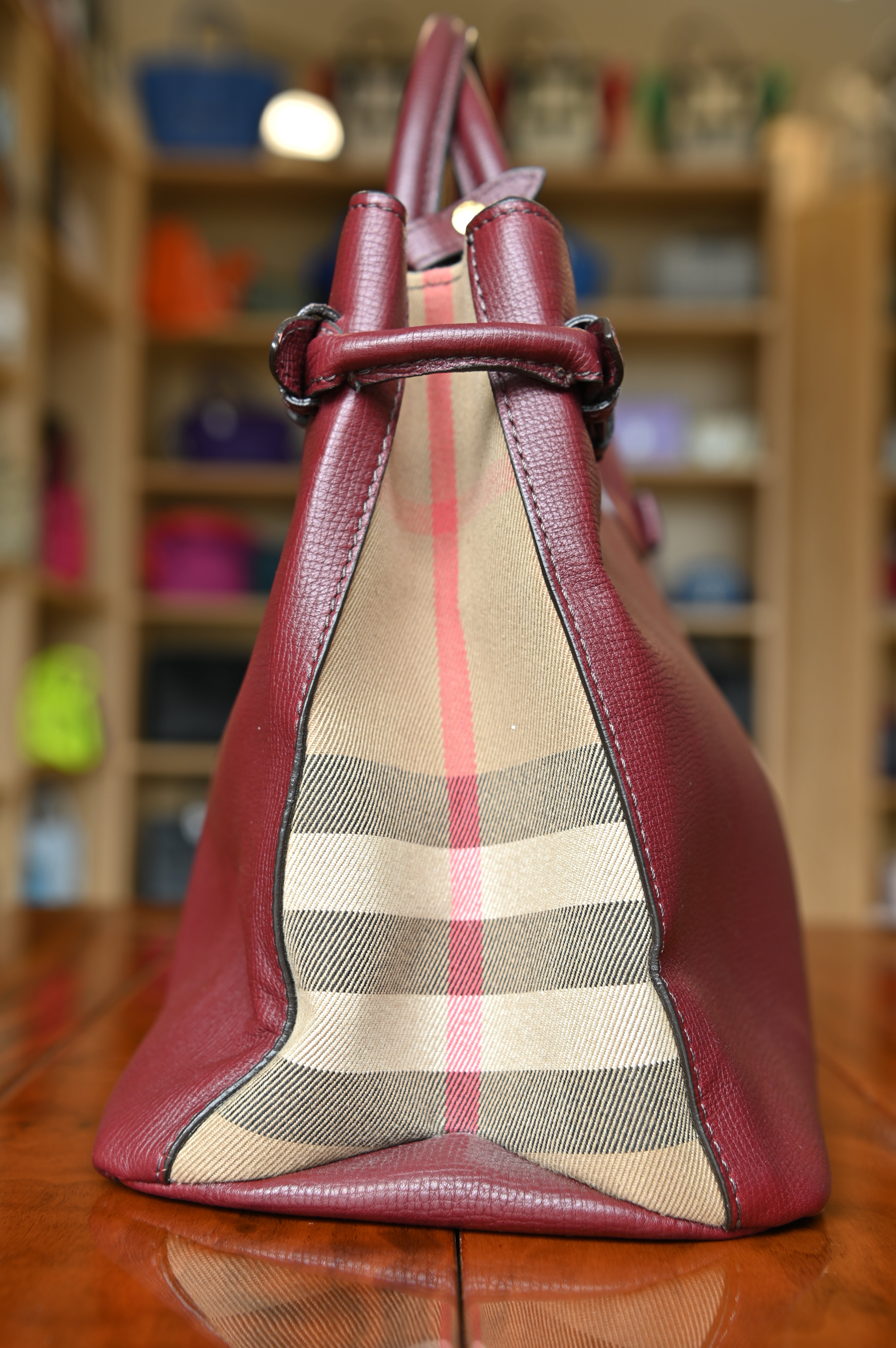 Burberry Maroon Banner Tote Bag side