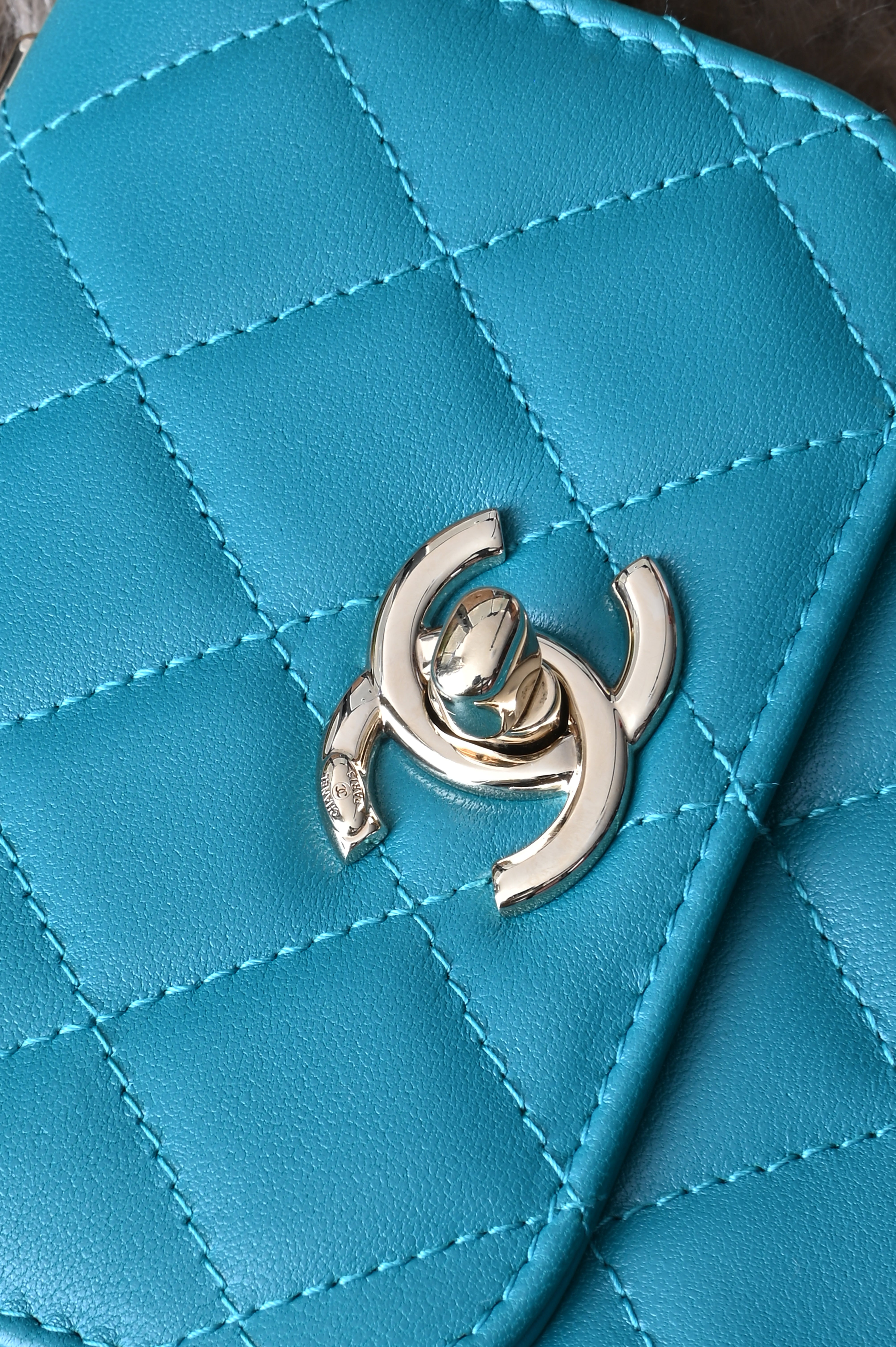 Chanel Quilted Trendy Mini WOC in teal blue