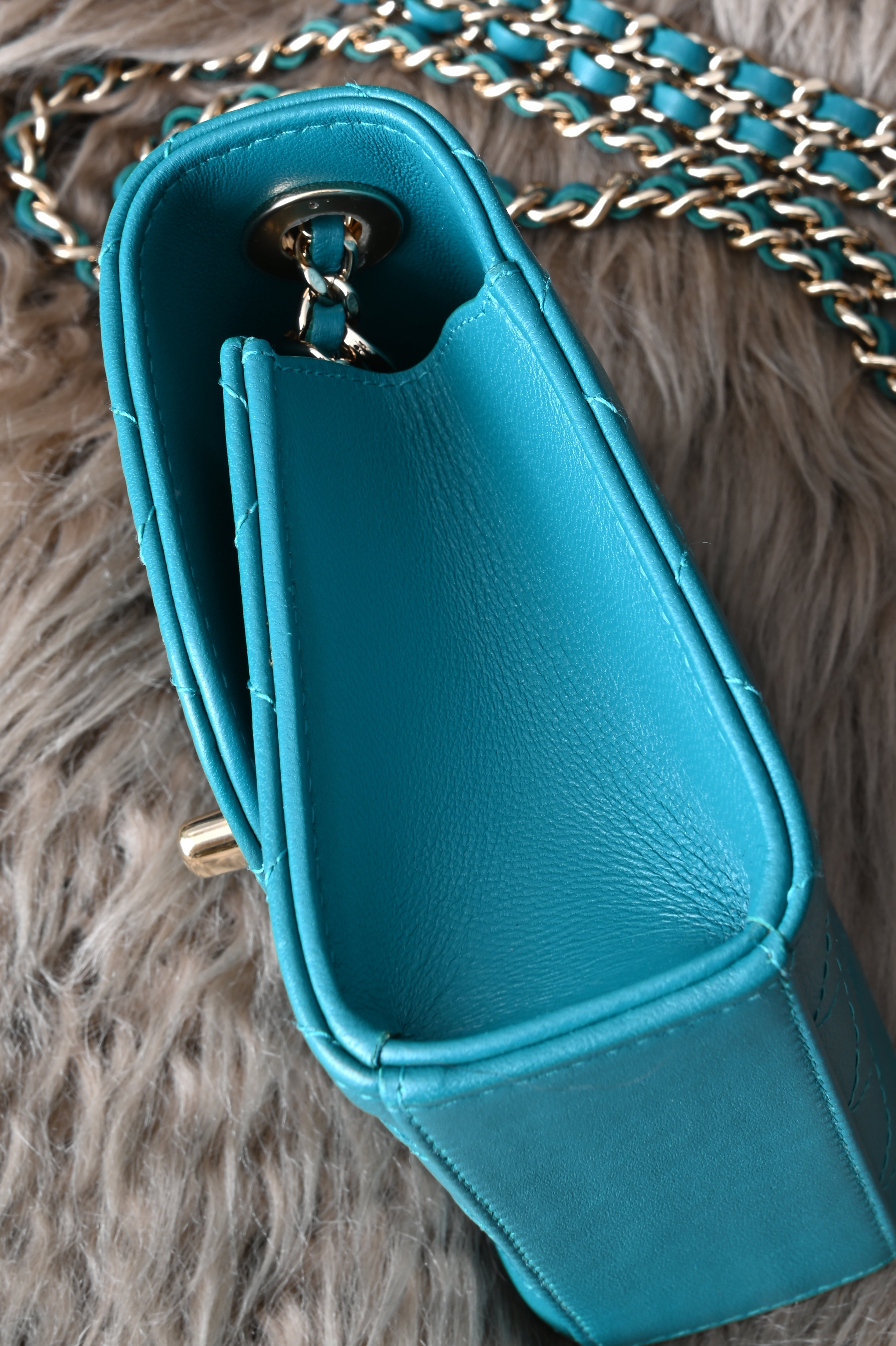 Chanel Quilted Trendy Mini WOC in teal blue