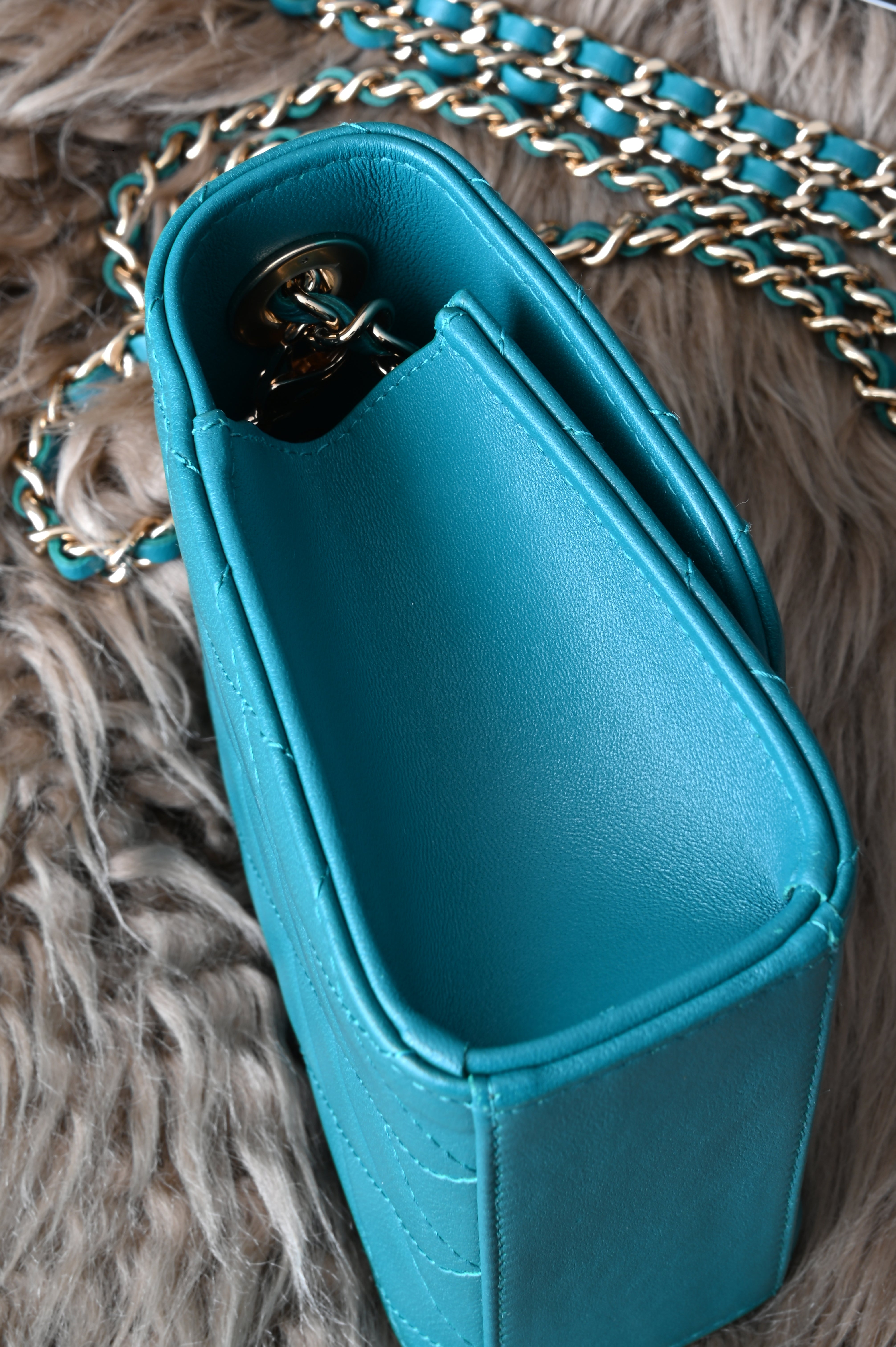 Chanel Quilted Trendy Mini WOC in teal blue