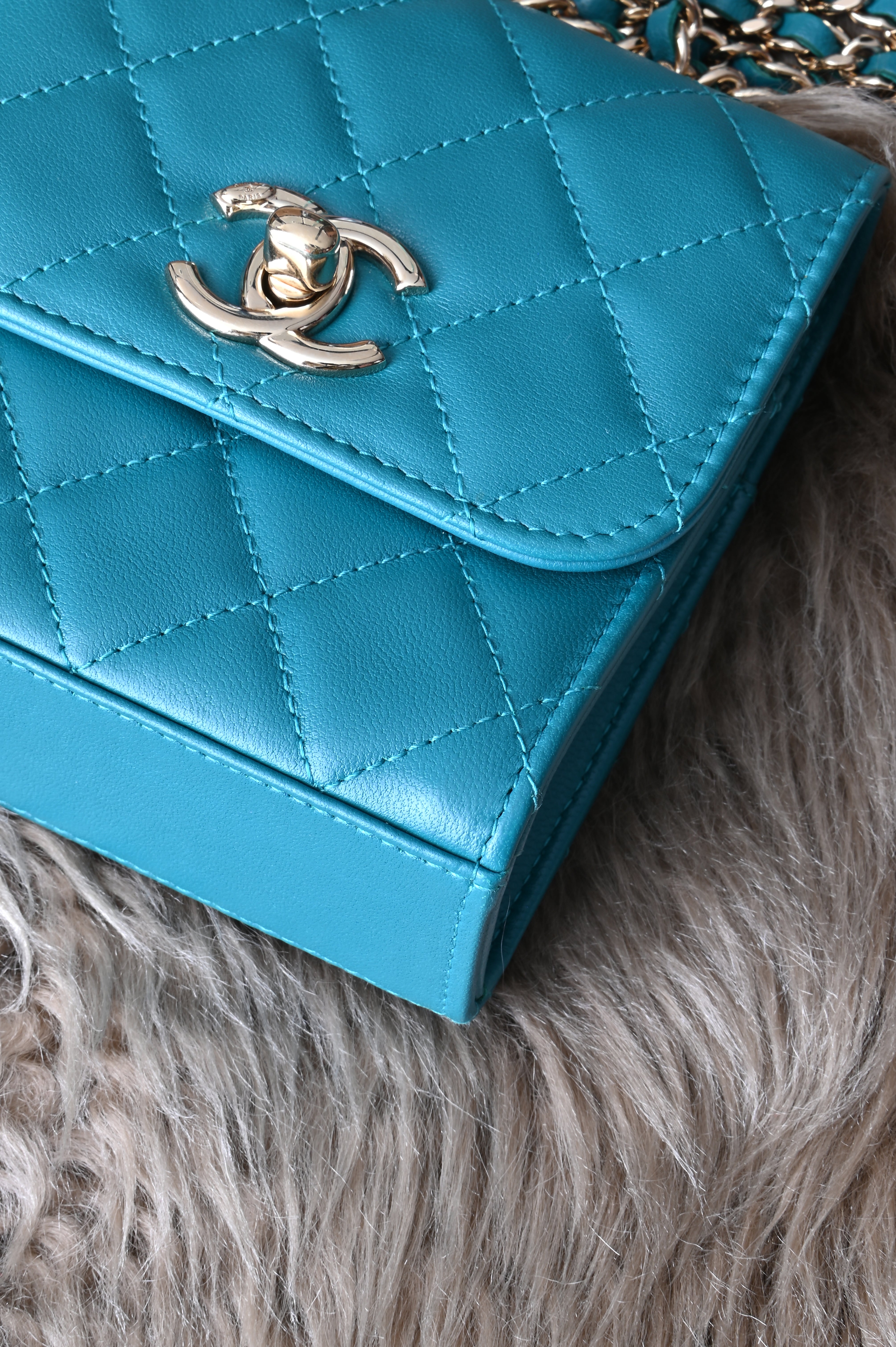 Chanel Quilted Trendy Mini WOC in teal blue