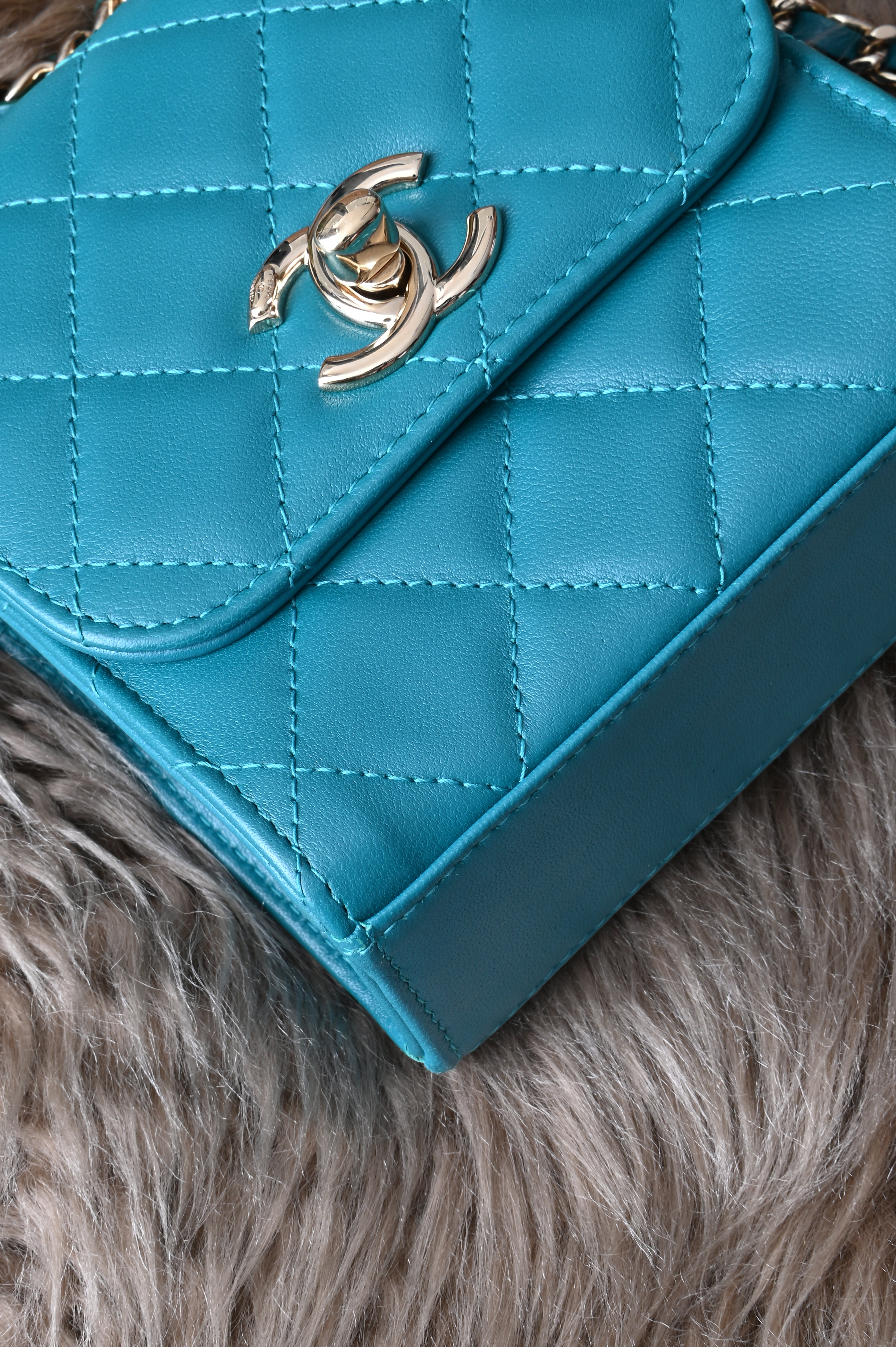 Chanel Quilted Trendy Mini WOC in teal blue