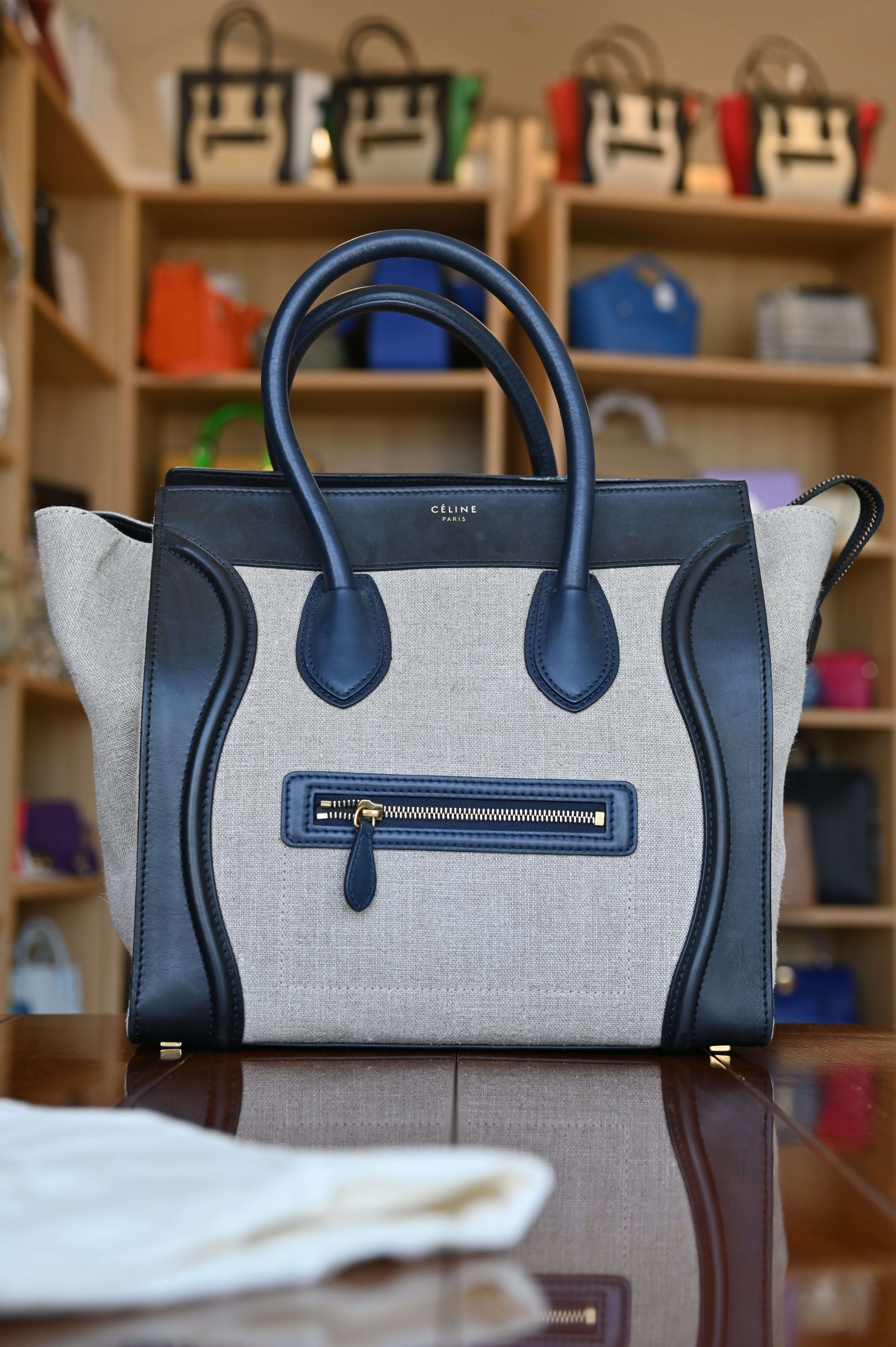 Celine Beige Micro Luggage Tote Bag front