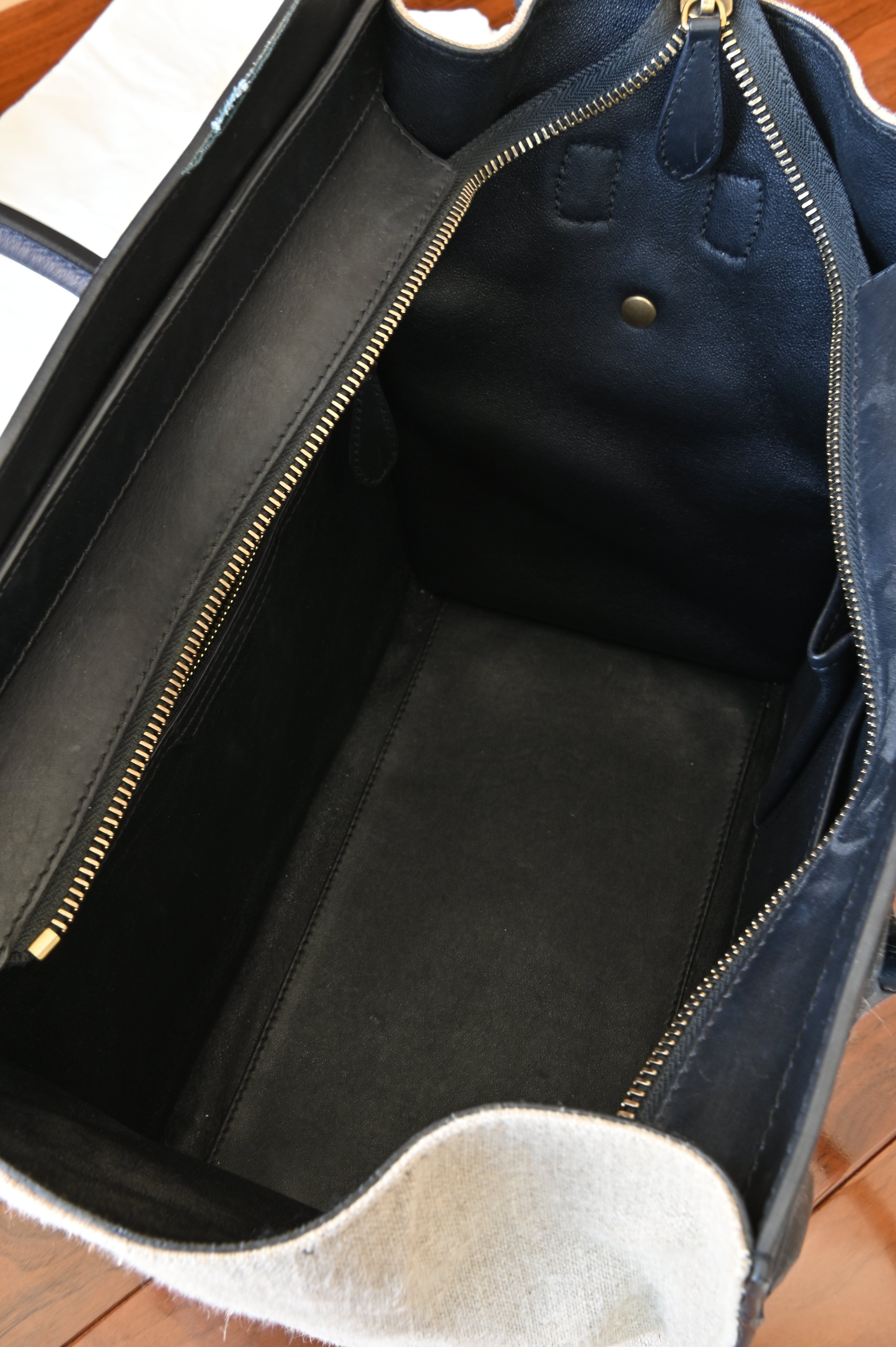 Celine Beige Micro Luggage Tote Bag open