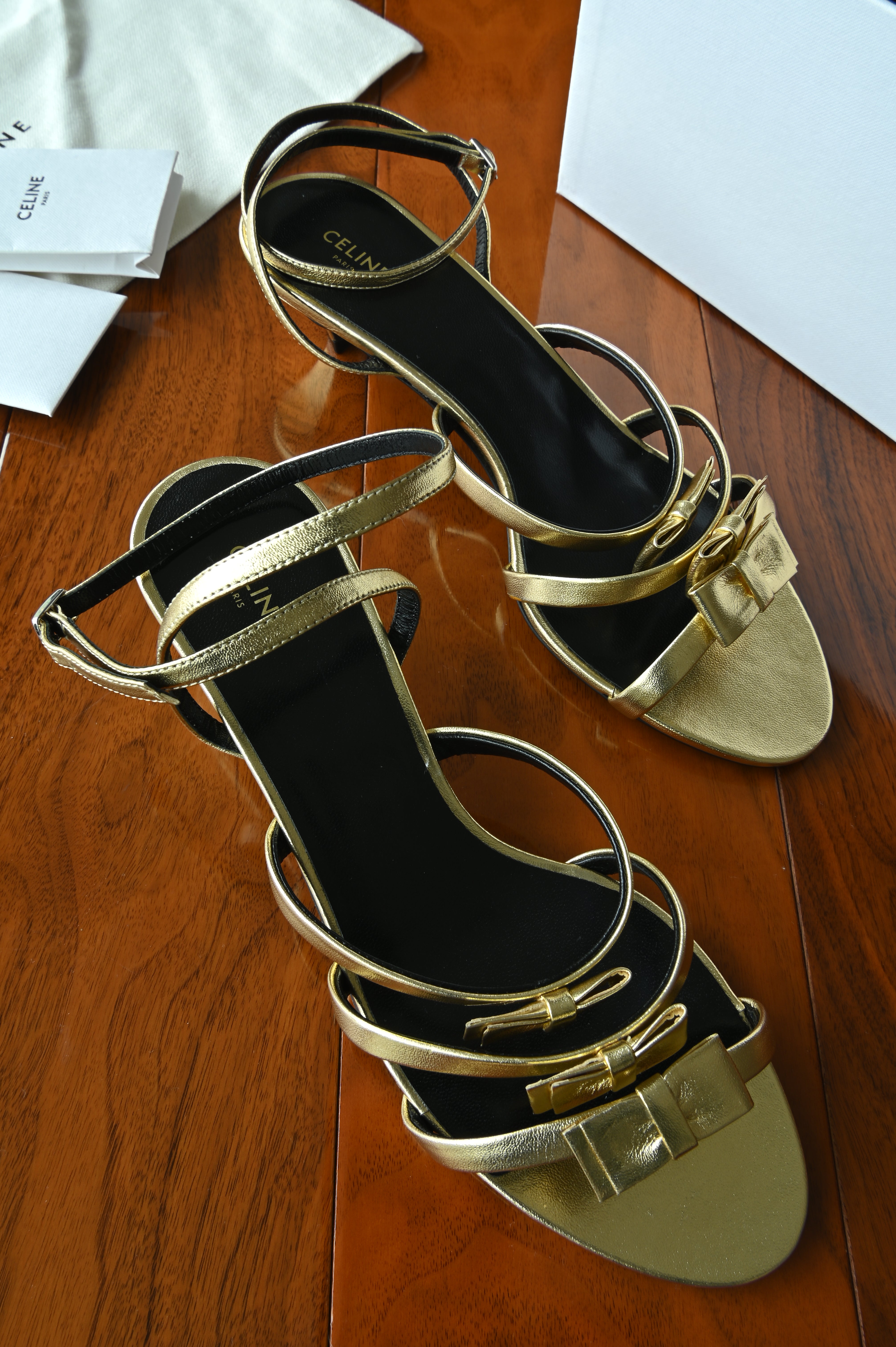 Celine Gold Ankle Strap Sandals