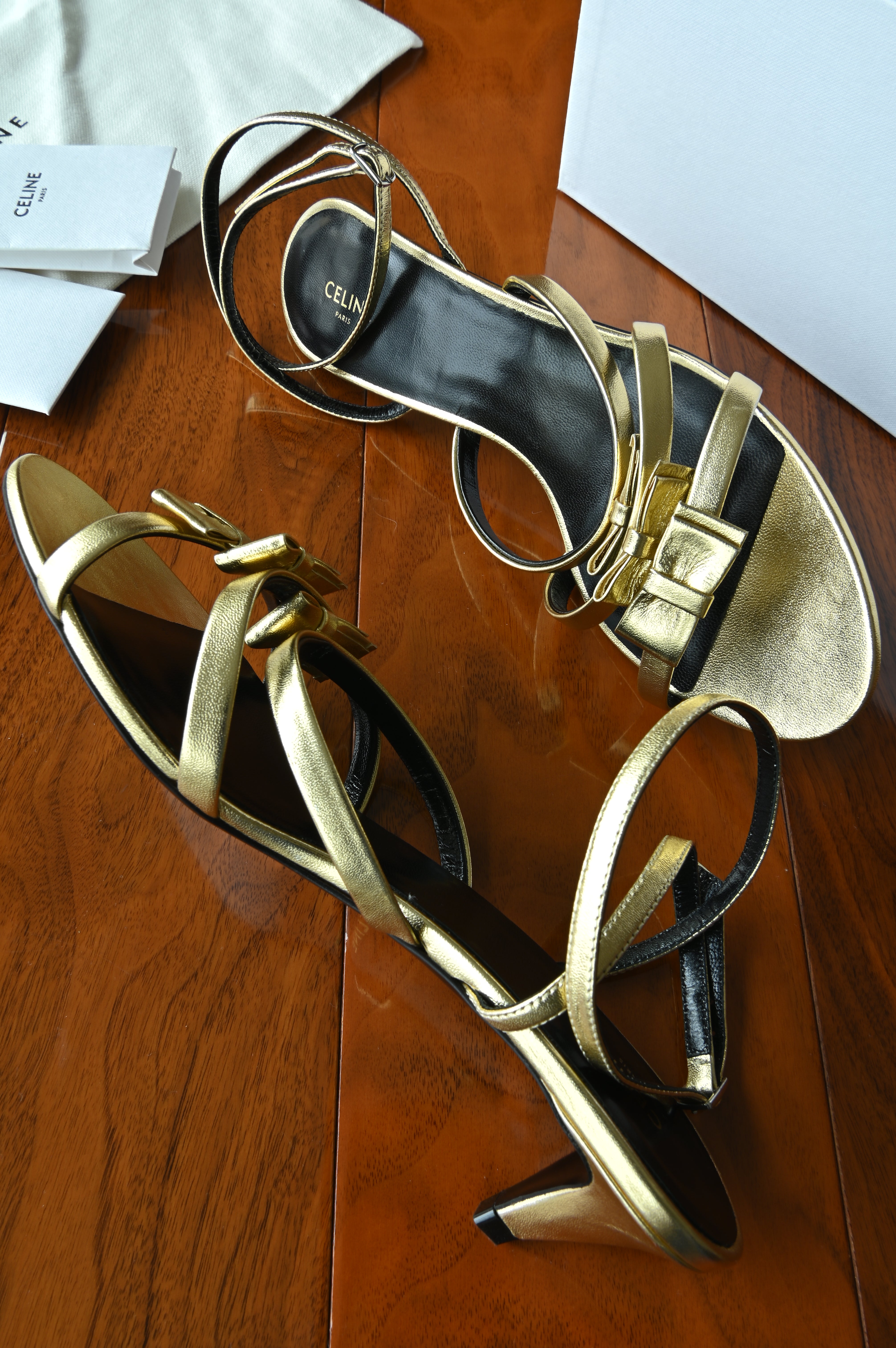 Celine Gold Ankle Strap Sandals side two