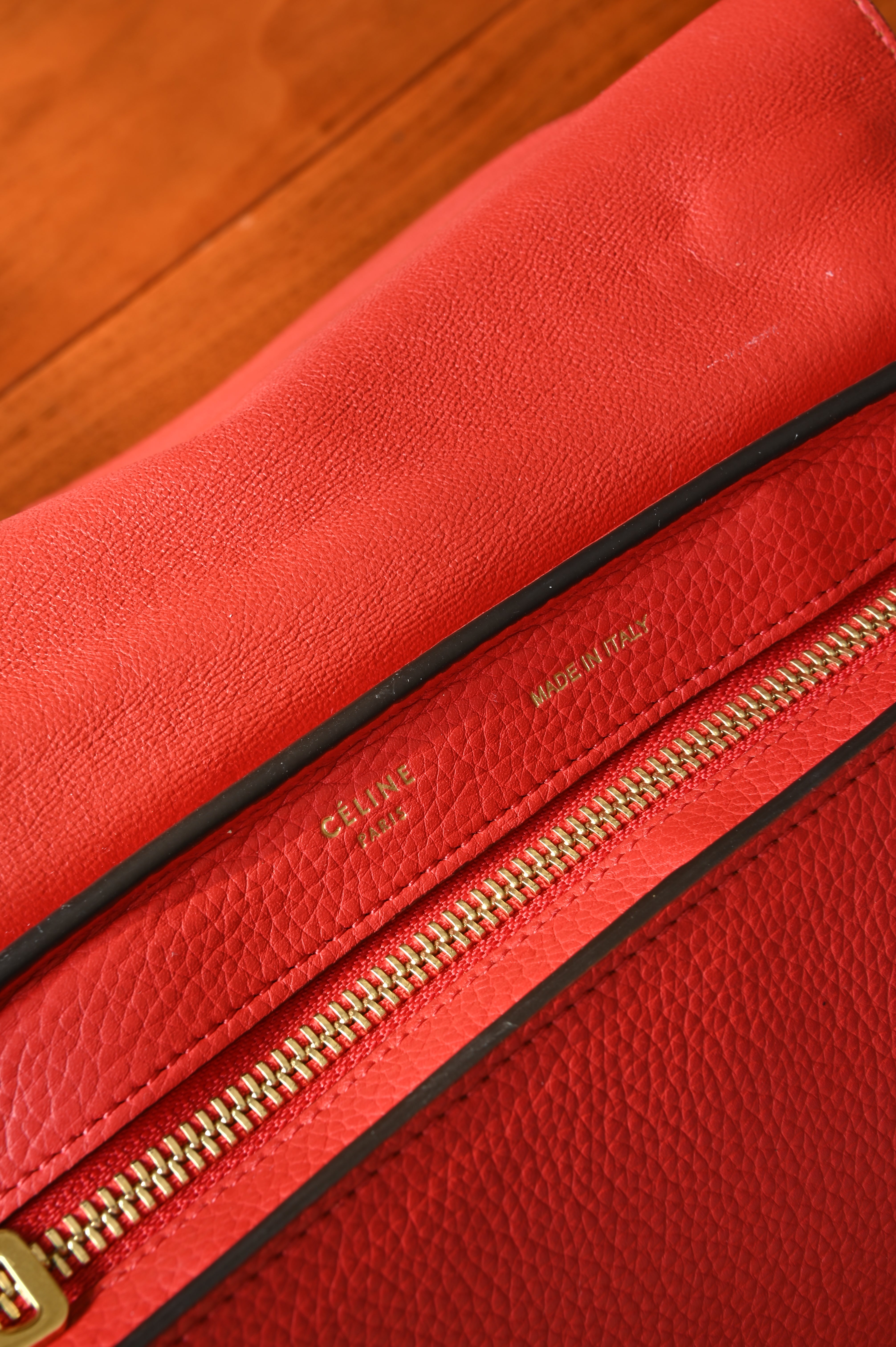 Celine Red LUGGAGE Split Leather Handbag logo