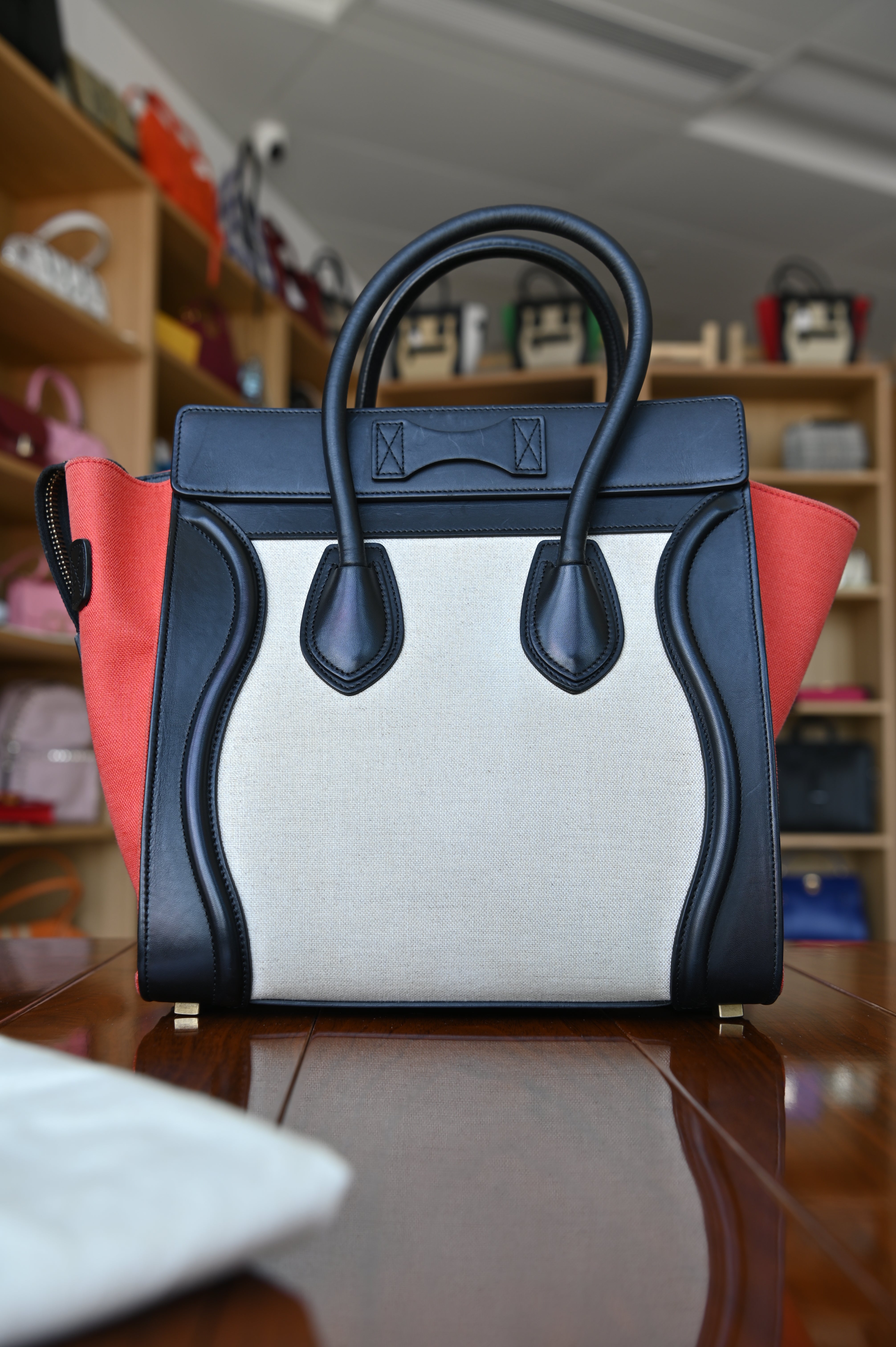 Celine Red Micro Luggage Tote Bag back