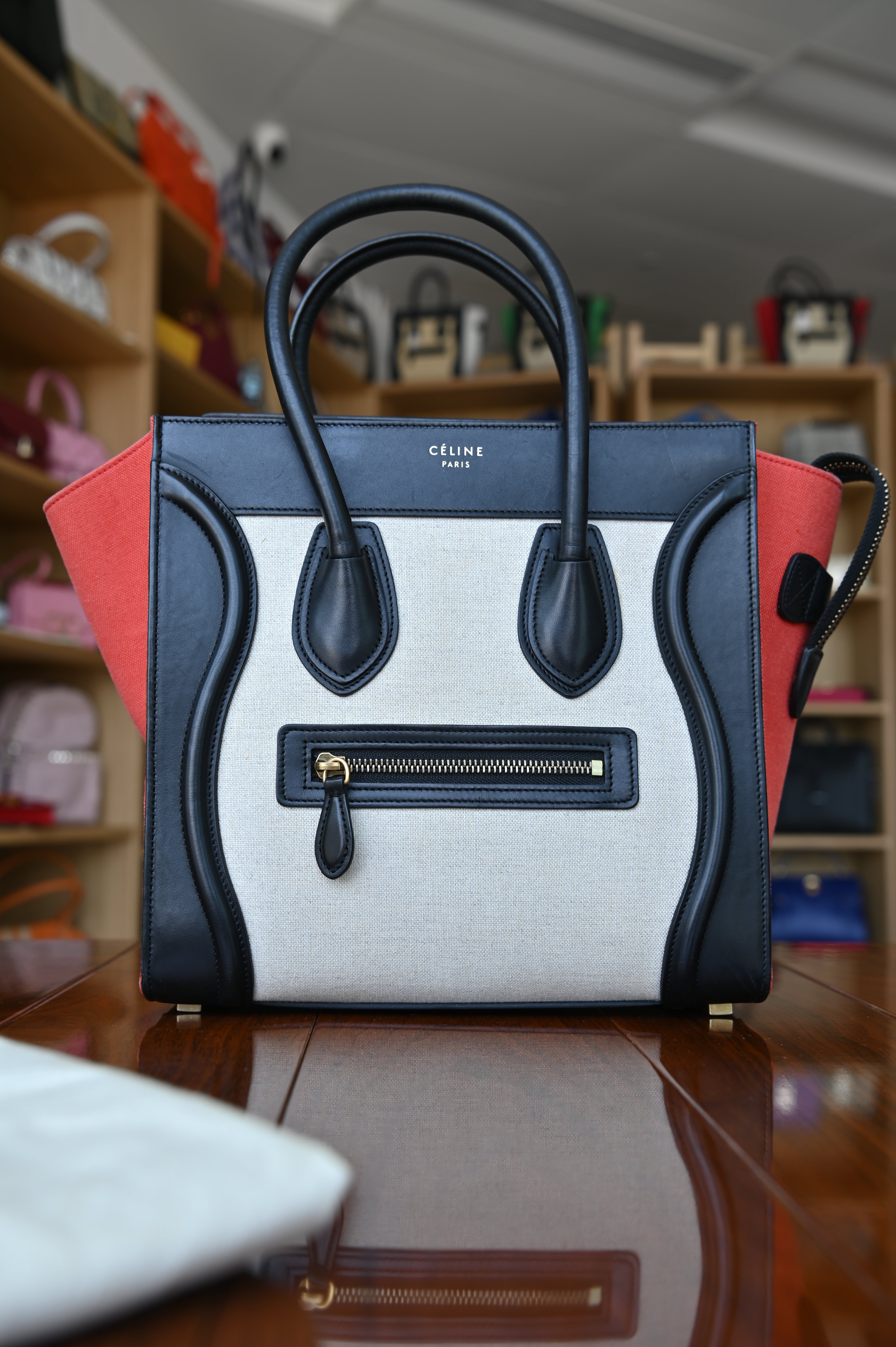 Celine Red Micro Luggage Tote Bag front