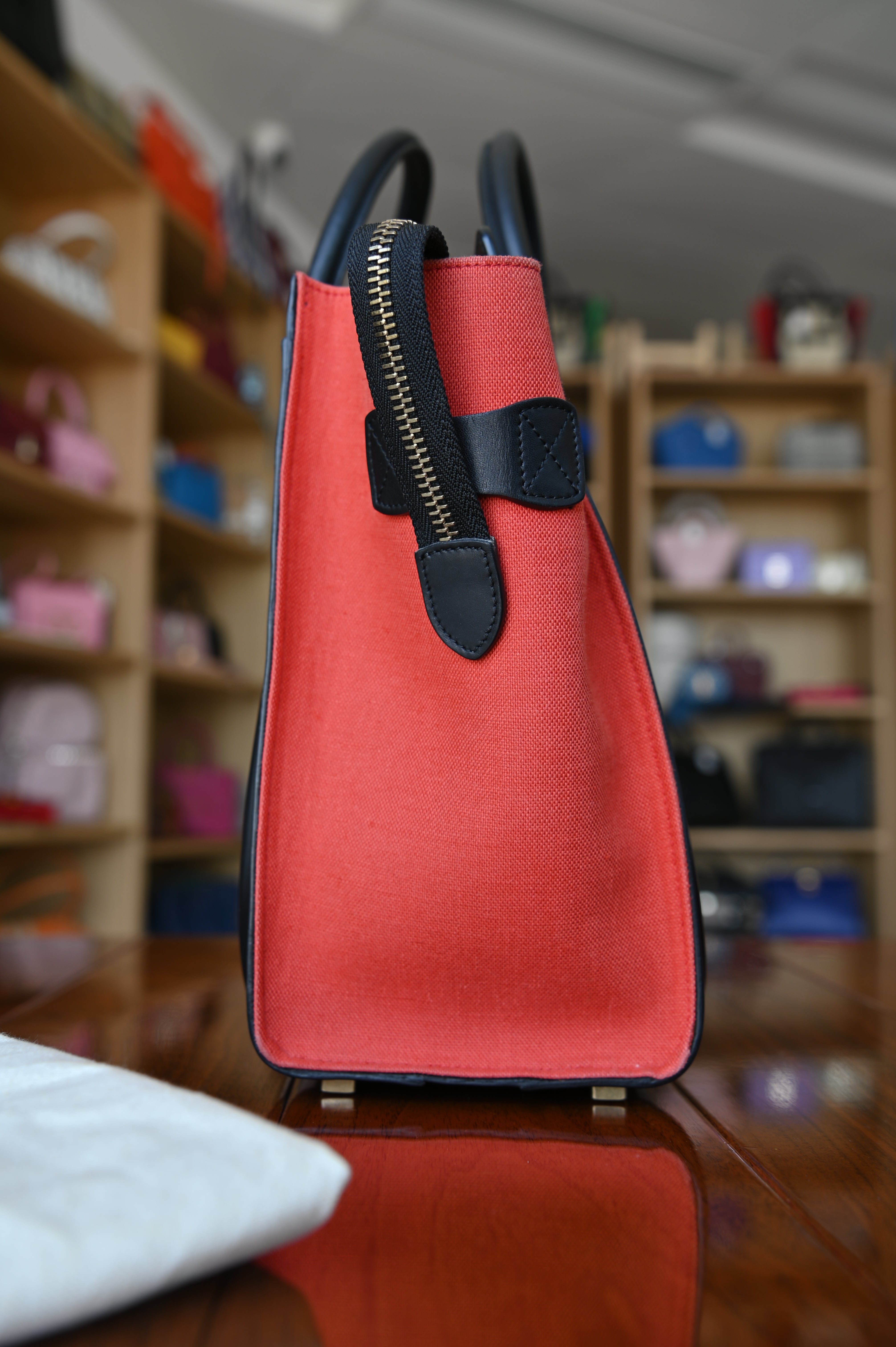 Celine Red Micro Luggage Tote Bag left