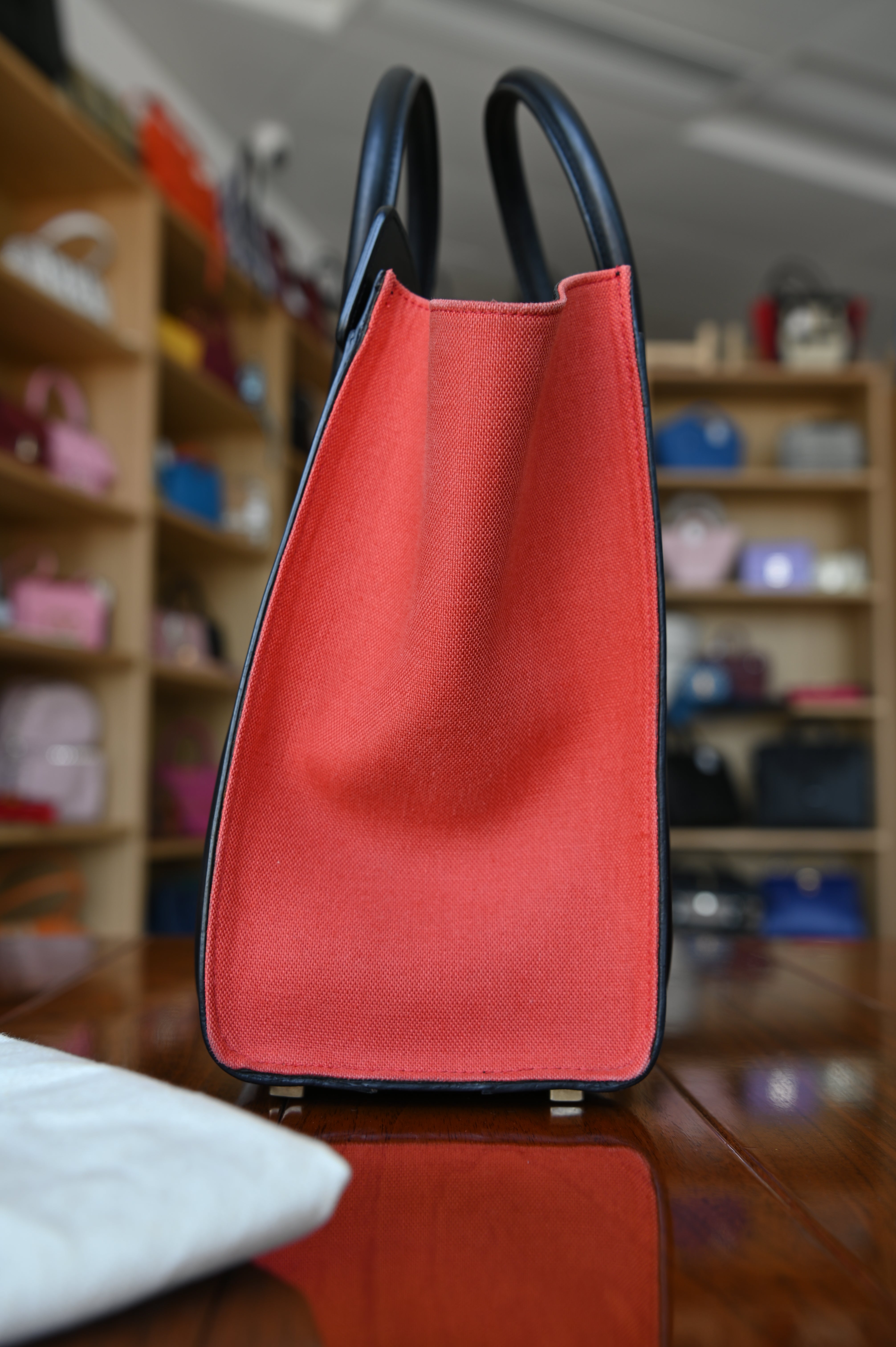 Celine Red Micro Luggage Tote Bag right