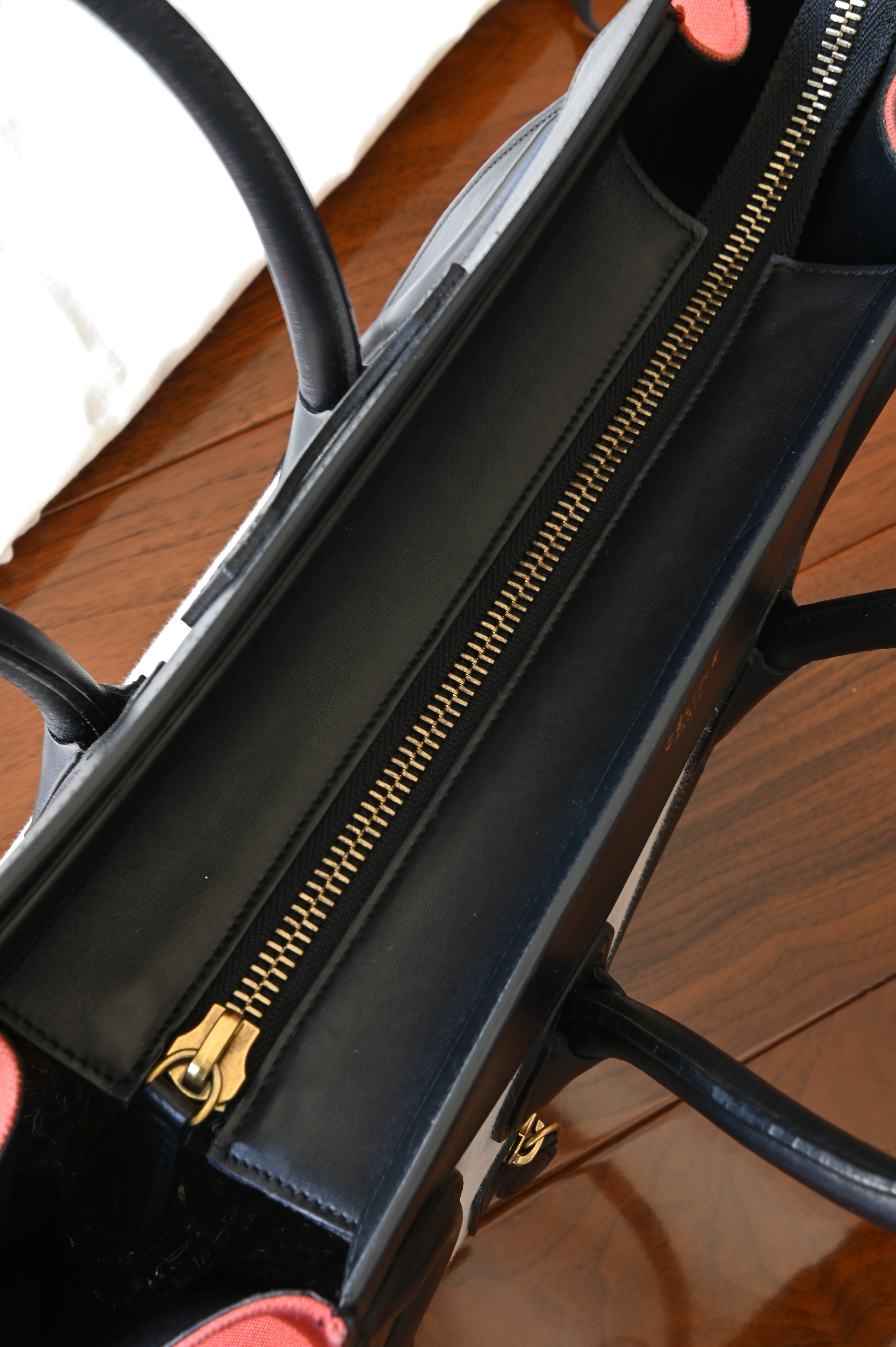 Celine Red Micro Luggage Tote Bag top