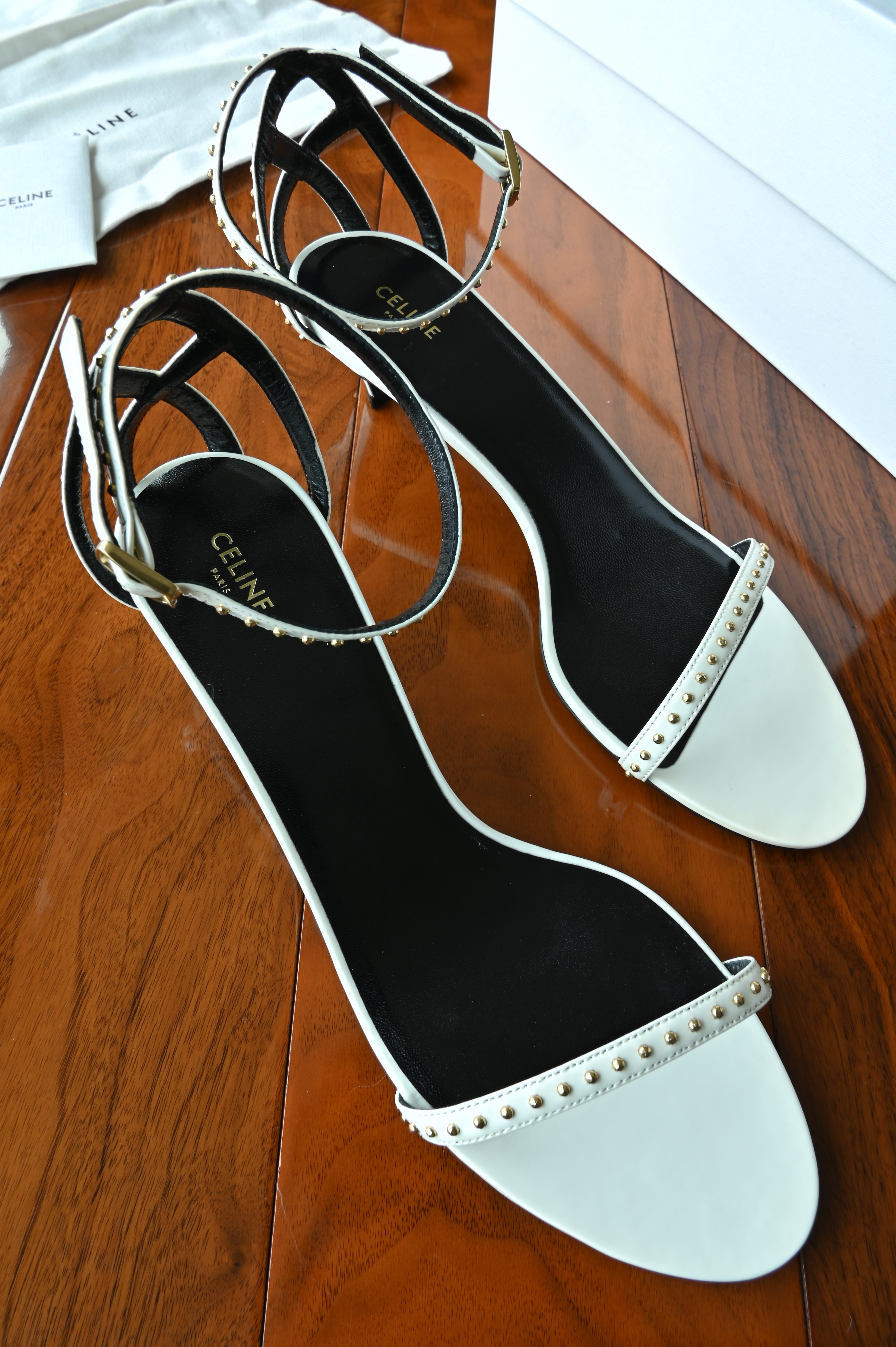Celine White Ankle Strap Sandals