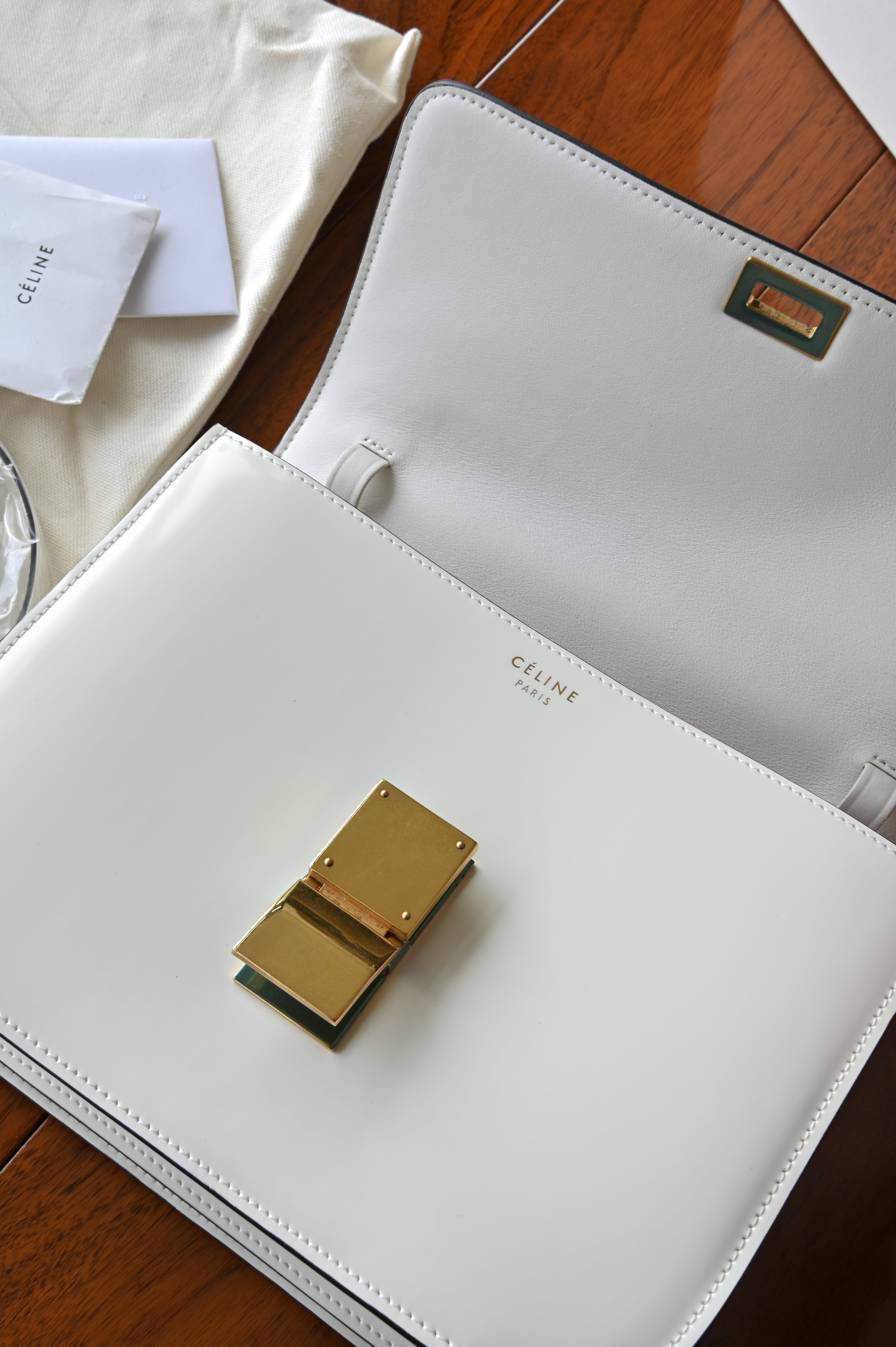 Celine White Classic Box Bag open