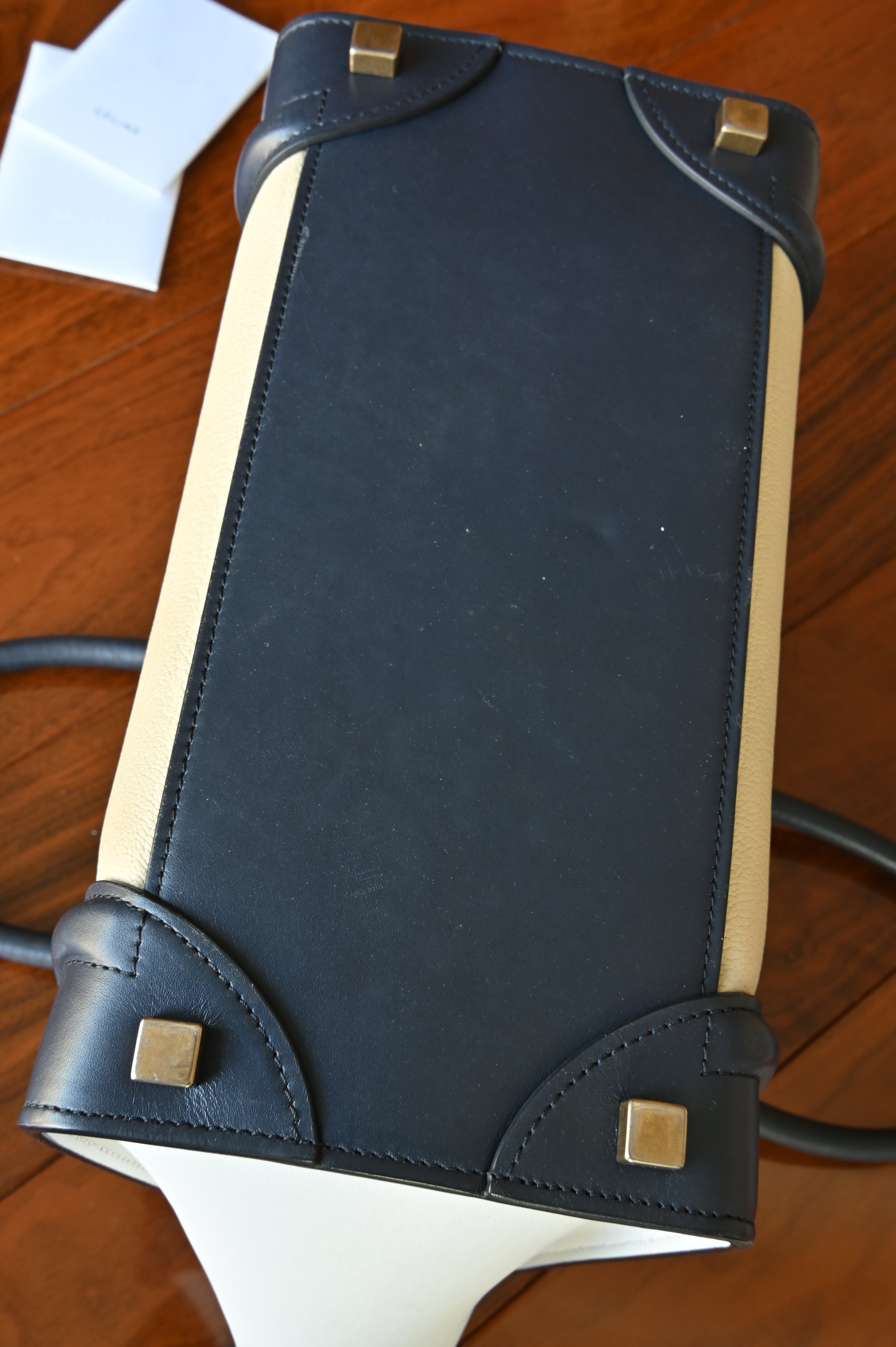 Celine White Micro Luggage Tote Bag bottom