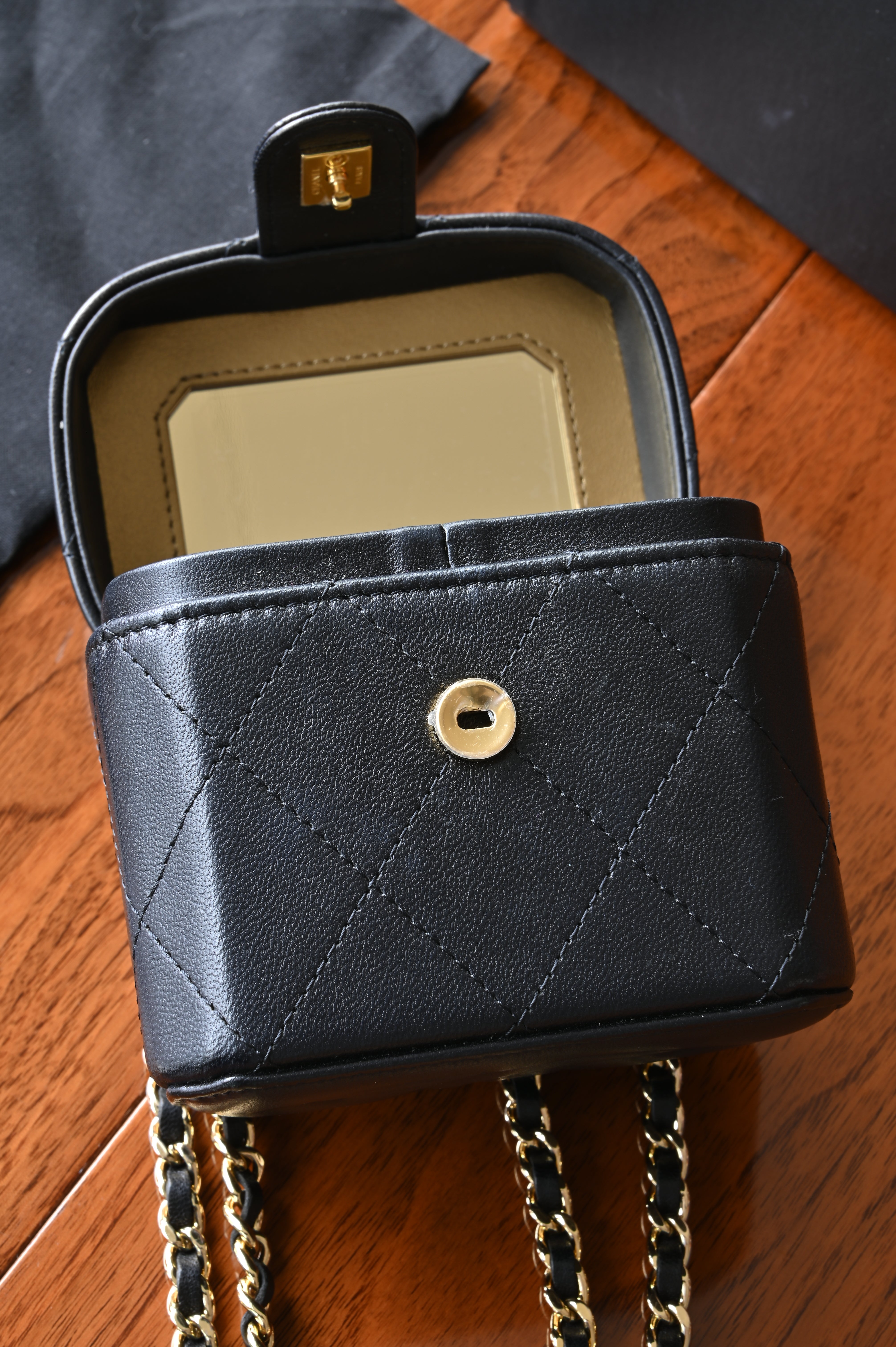 Chanel Black Quilted Mini Case Shoulder Bag open